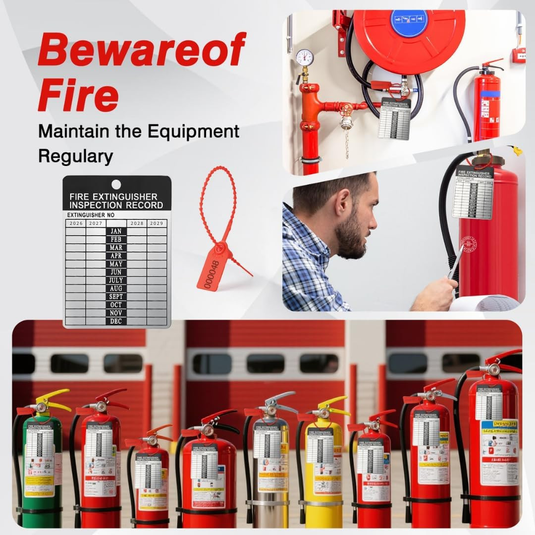 25 Sets 2026–2029 Fire Extinguisher Tags Aluminum Metal Inspection Record Tags 2