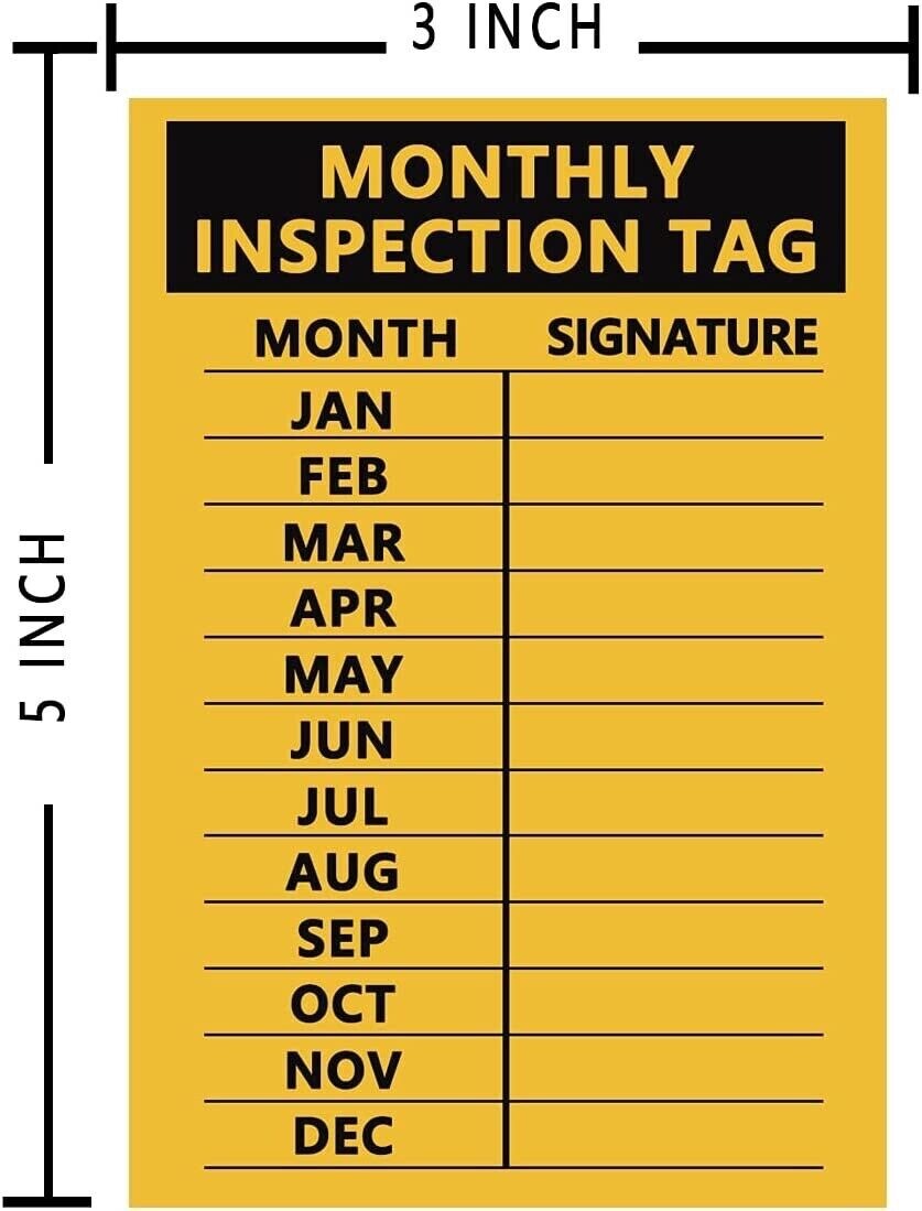10-5″X 3″VINYL ADHESIVE MONTHLY INSPECTION TAGS FIRE EXTINGUISHER/MACHINERY+++