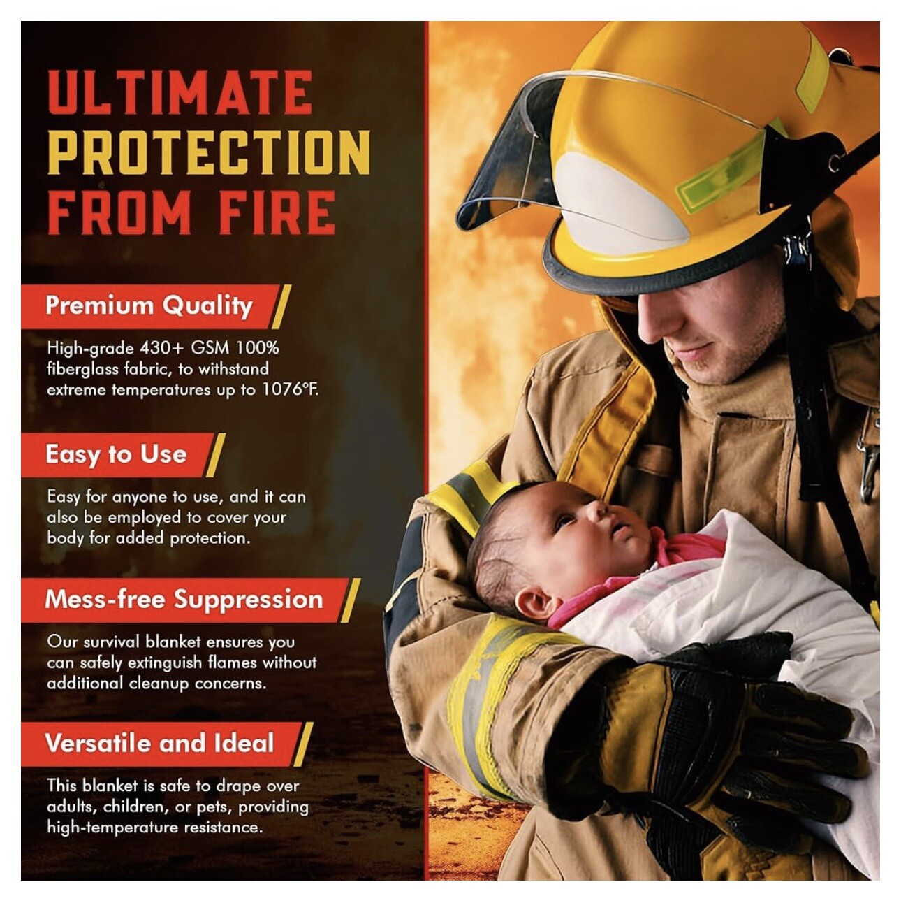 4 Pk. First Response Fire Blanket Fire Protection 100% Fiberglass 40″x40″