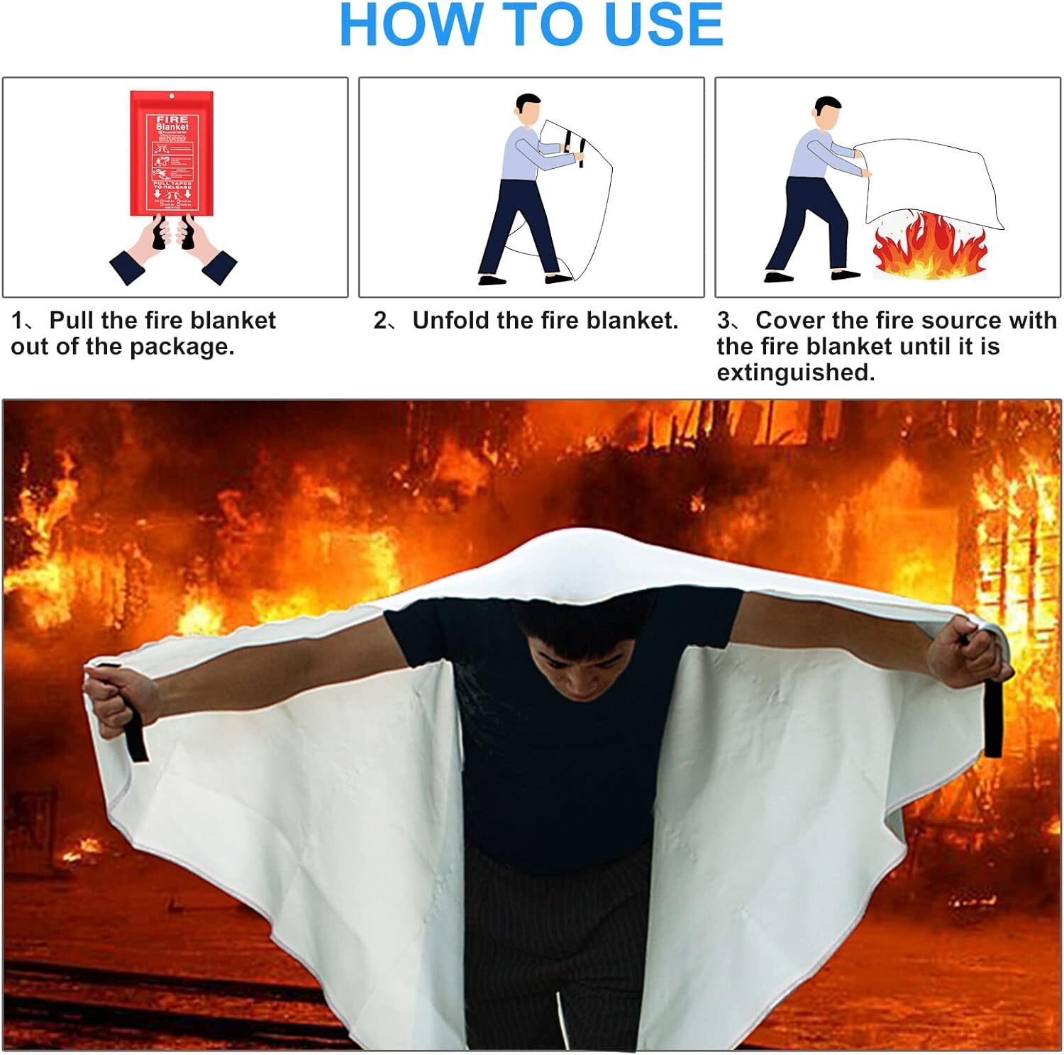 Emergency Fire Blanket for Kitchen and Home Safety, 2 Pack 39.37” x 39.37”