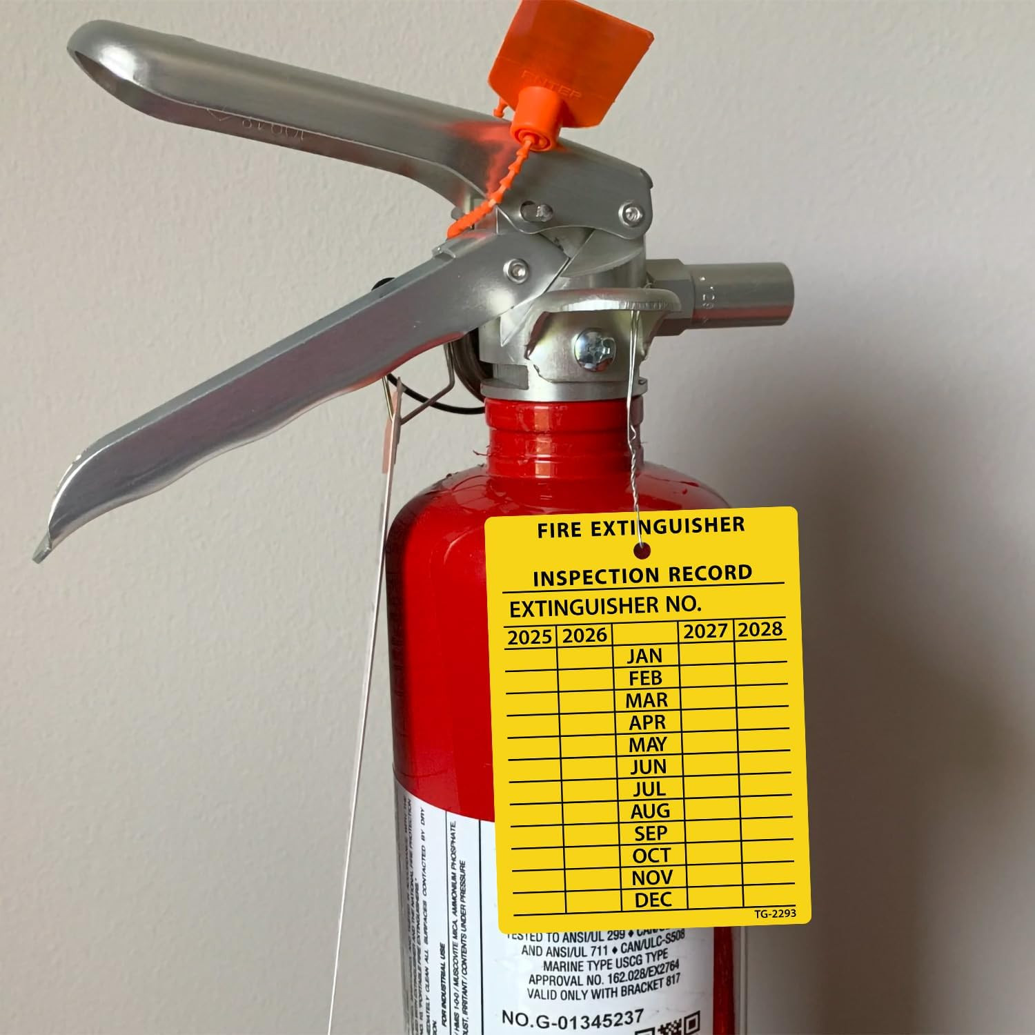 Smartsign 4-Year Yellow Fire Extinguisher Tags Monthly Inspection (10-Pack)