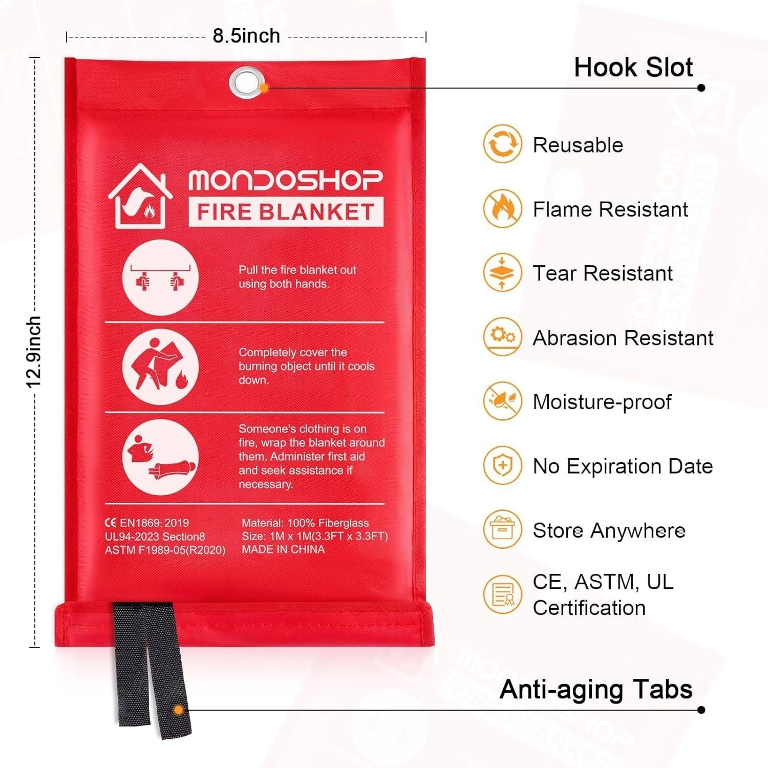 Mondoshop Fire Blanket Emergency Retardant for Home Kitchen Camping 2-Pack