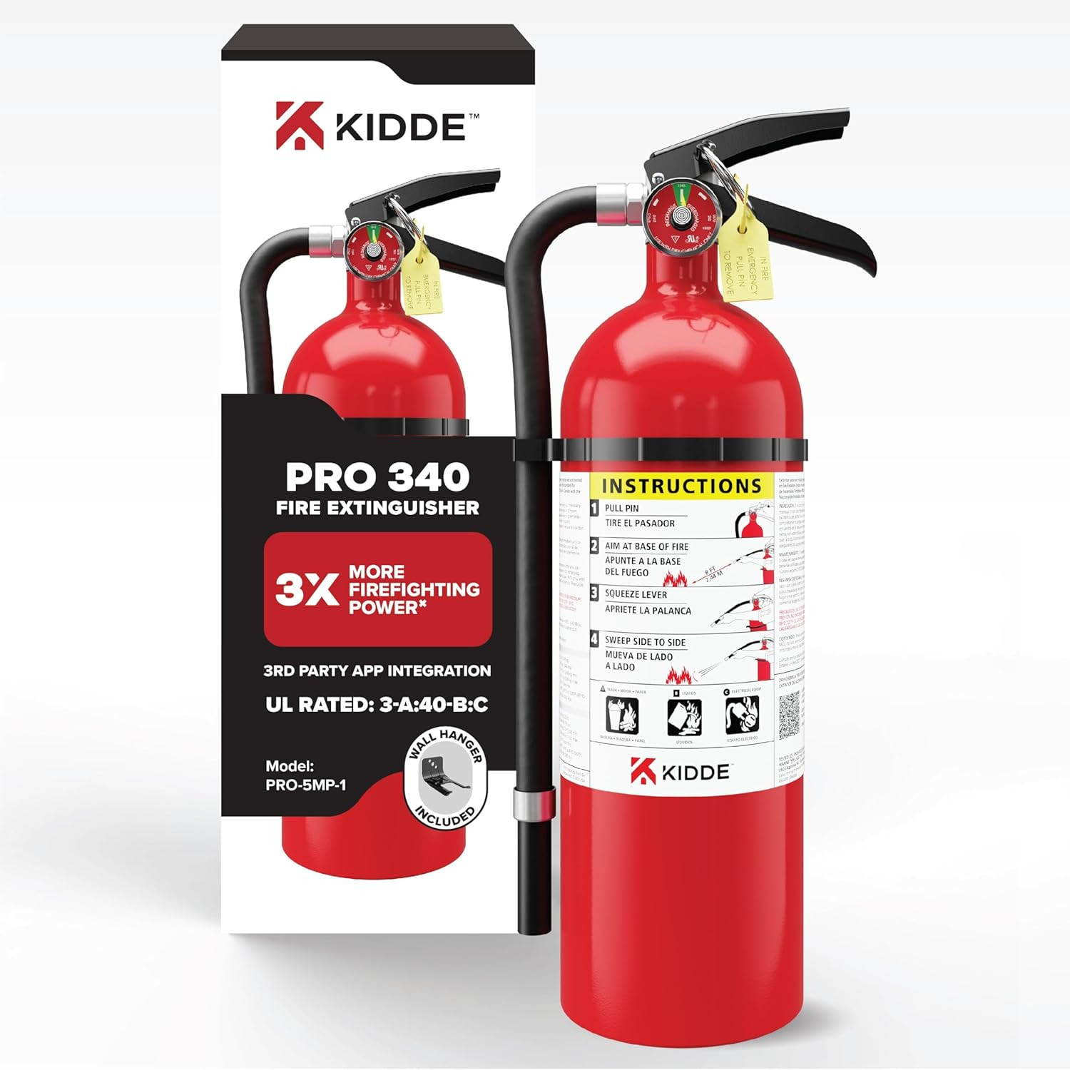 Kidde Pro 340 Commercial Fire Extinguisher, 3A:40-B:C, PRO-5MP-1 | Rechargeable