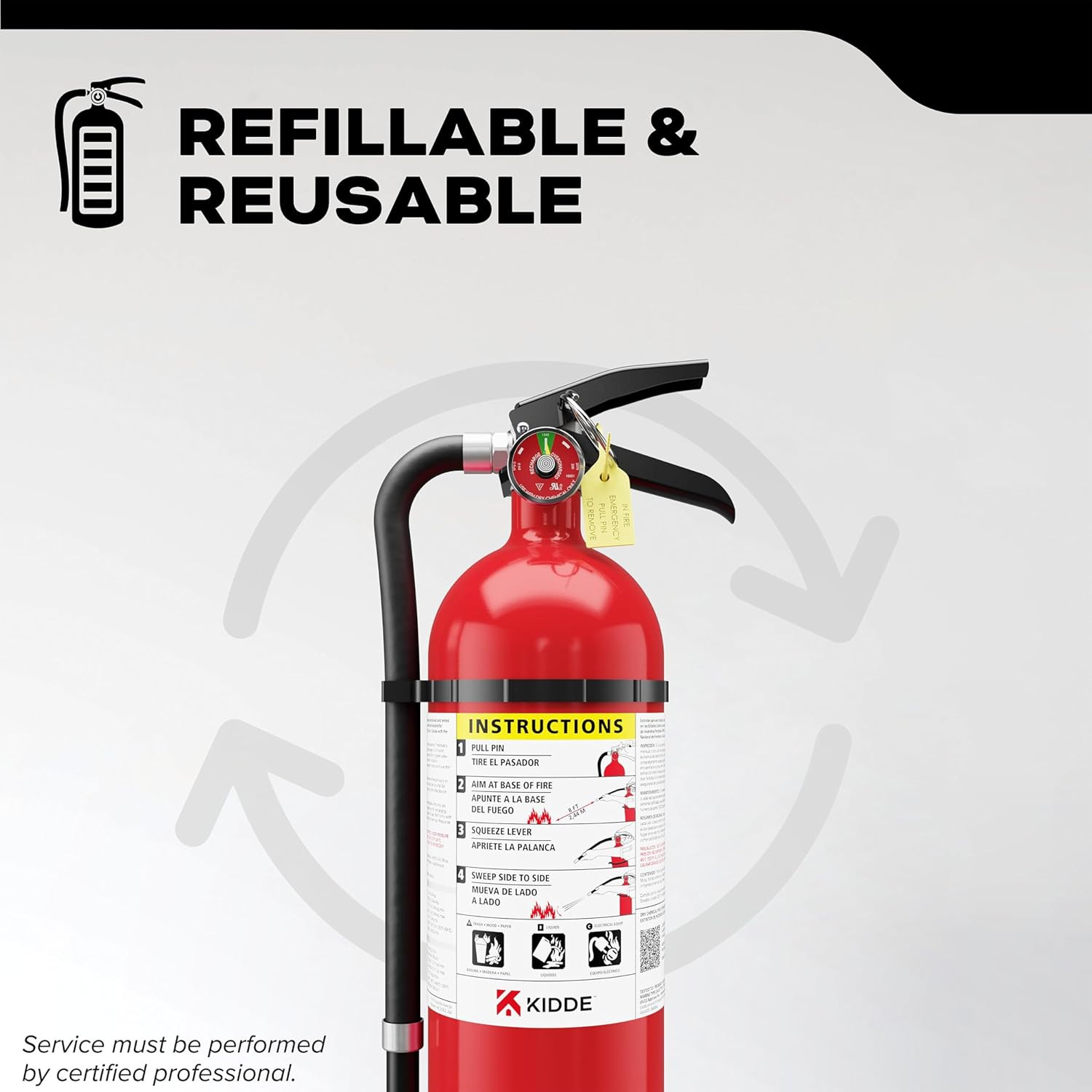 Kidde Pro 340 Commercial Fire Extinguisher, 3A:40-B:C, PRO-5MP-1 | Rechargeable