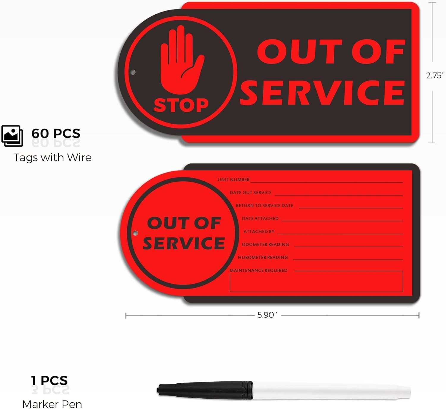 Plastic Out of Service Tags (60 Pack) – Red, Waterproof, Reusable Maintenance…