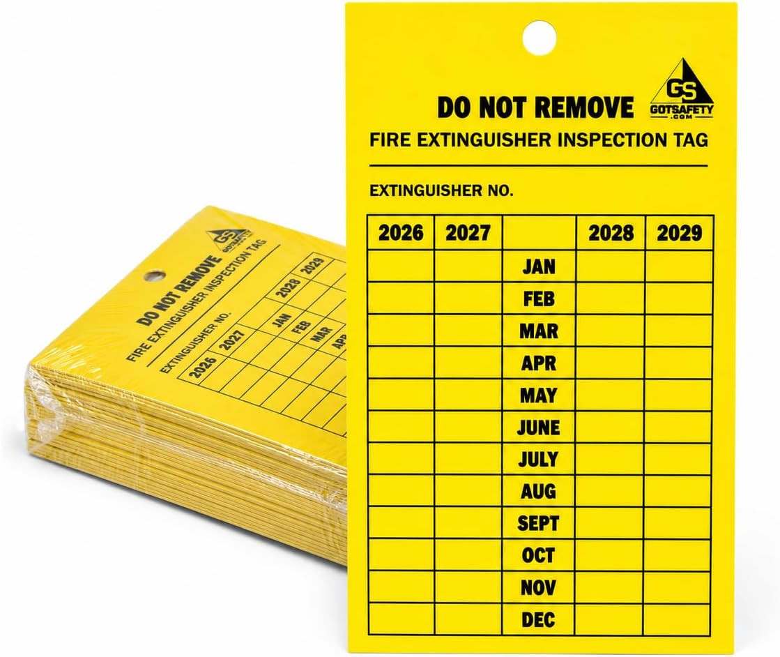 4 Year Fire Extinguisher Inspection Tags – [25 Pack] [2026-2029] Monthly Fire Ex