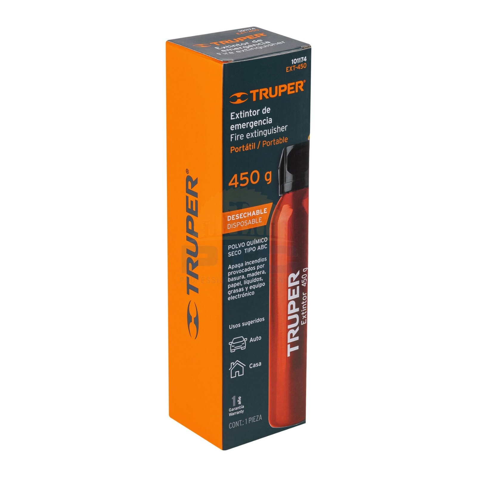 Truper EXT-450 450 g disposable portable fire extinguisher, ABC type powder