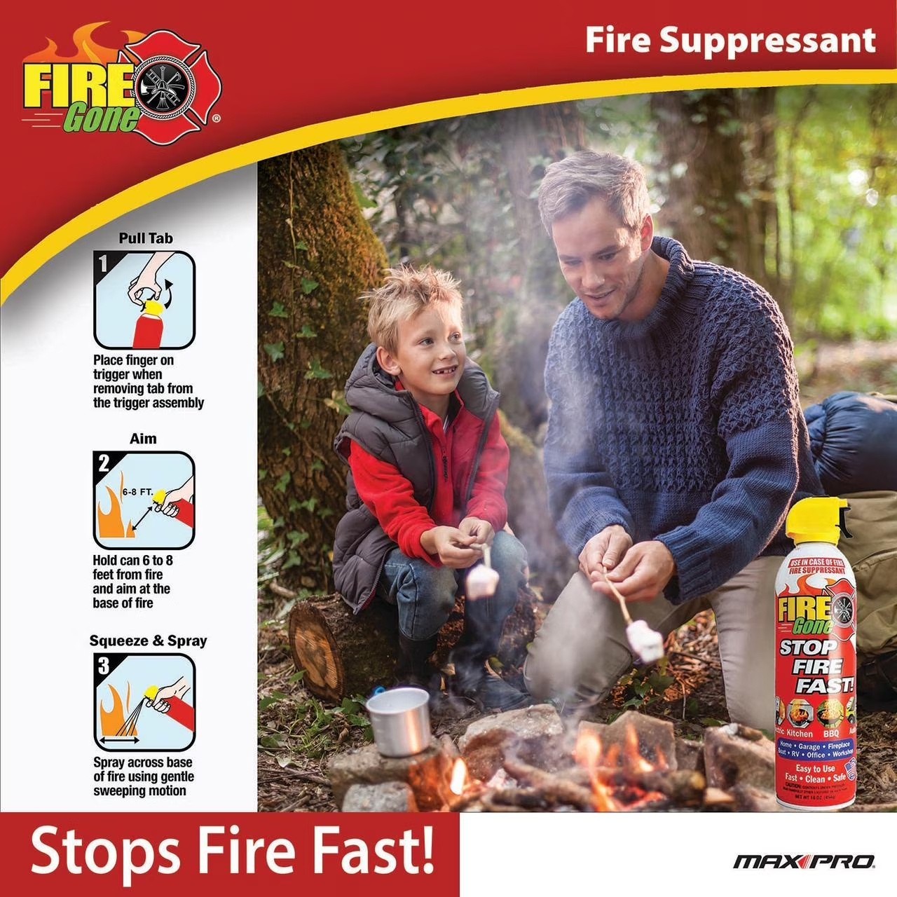 (4 pack) Fire Gone 16 oz Fire Extinguishing Spray – Aerosol Can -FFF-Foaming Age