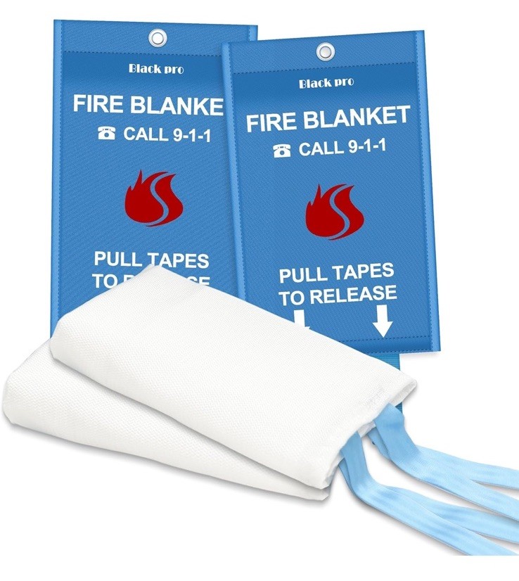 Black pro Emergency Fire Blanket, Fire Retardant Blanket, 2 Pack