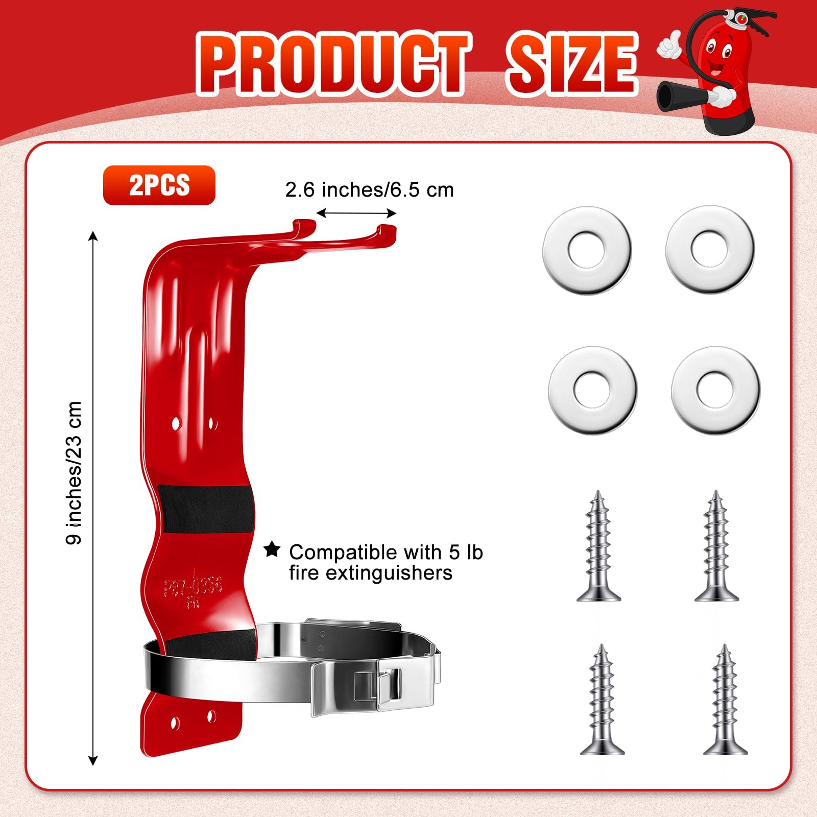Red Stainless Steel 5 lb Fire Extinguisher Bracket Wall Mount Holder 2 PCS
