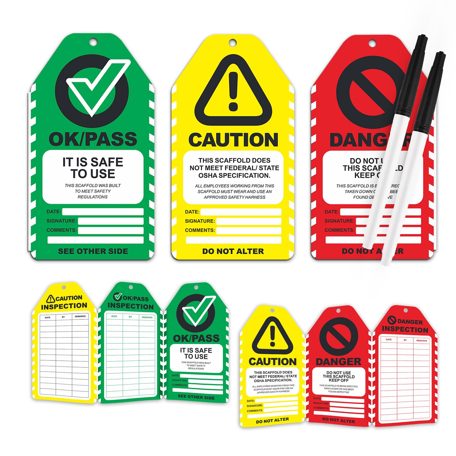 50 Pack Scaffold Inspection Tags, Never Tear, Waterproof, OSHA Compliant Cards
