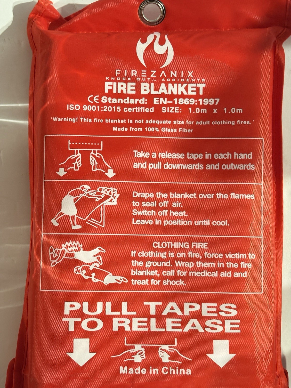 Fire Blanket 1m x 1m Fiberglass Emergency Kitchen Safety EN1869 Certified