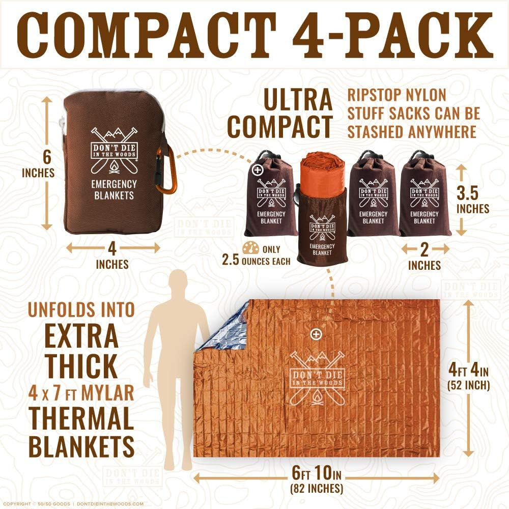 – World’S Toughest Emergency Blankets [4-Pack] Extra Thick Thermal Mylar Space B