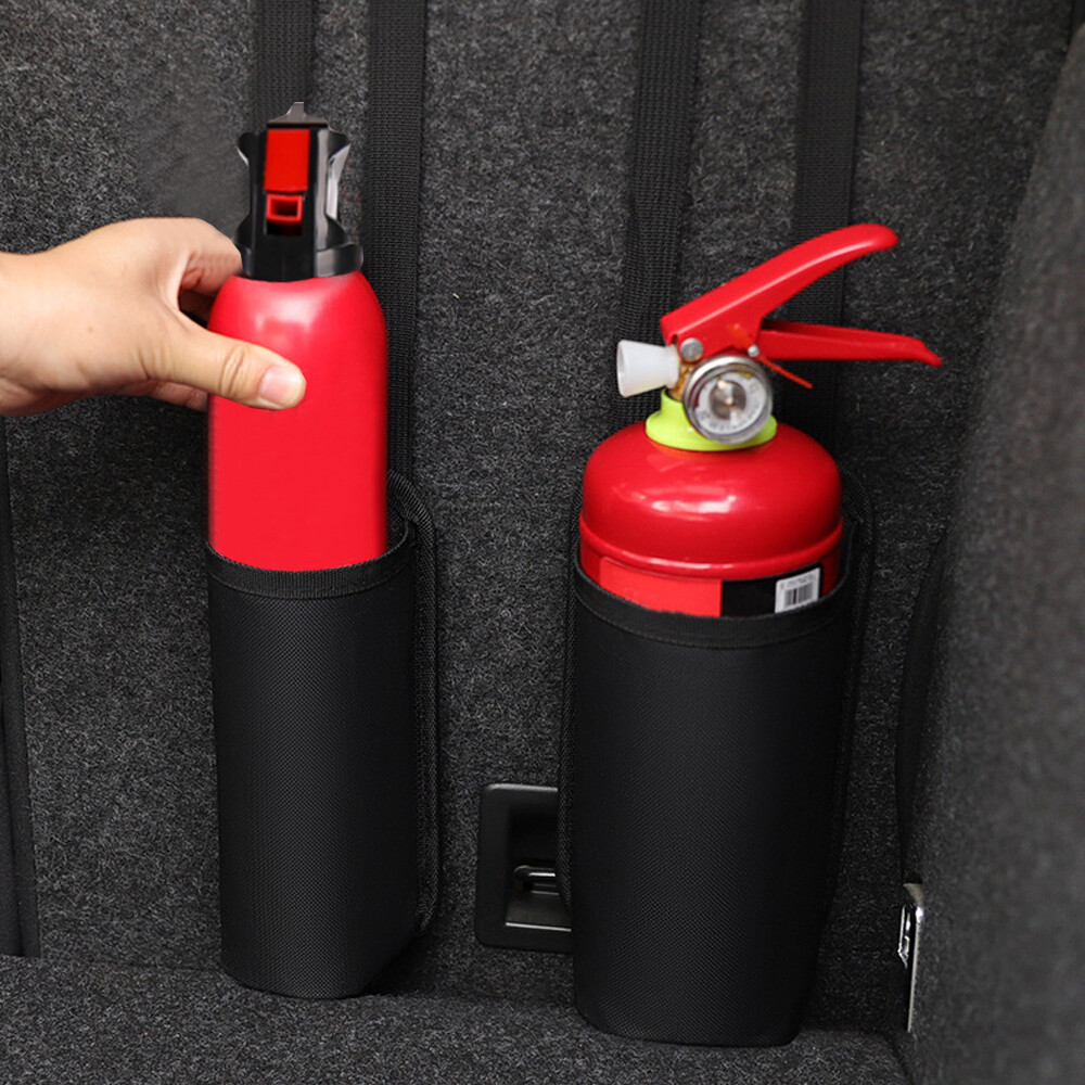 Car Fire Extinguisher Bag Seat Back Mount Adhesive Pad Fixing Buckle Strap