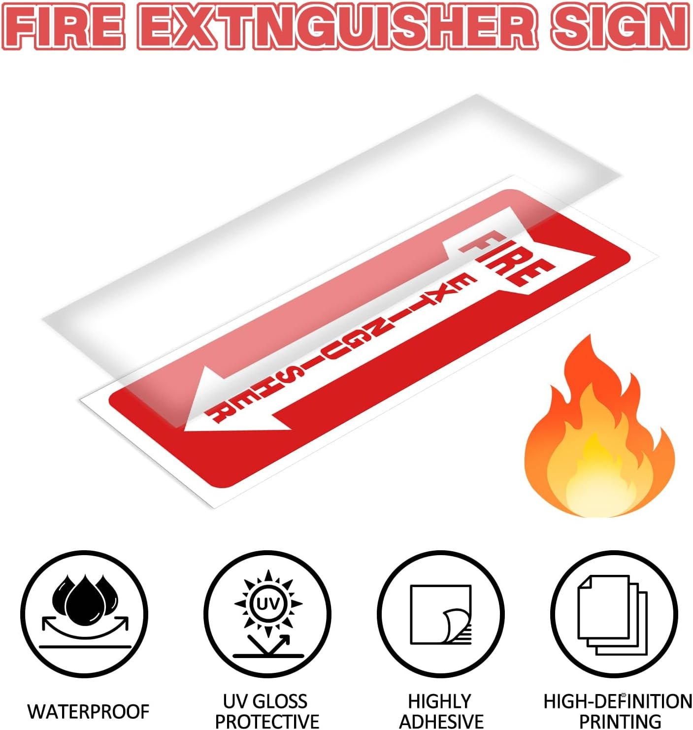 Fire Extinguisher Signs 4 Pack, 80 Mil Thick Plastic for Business & Office Use