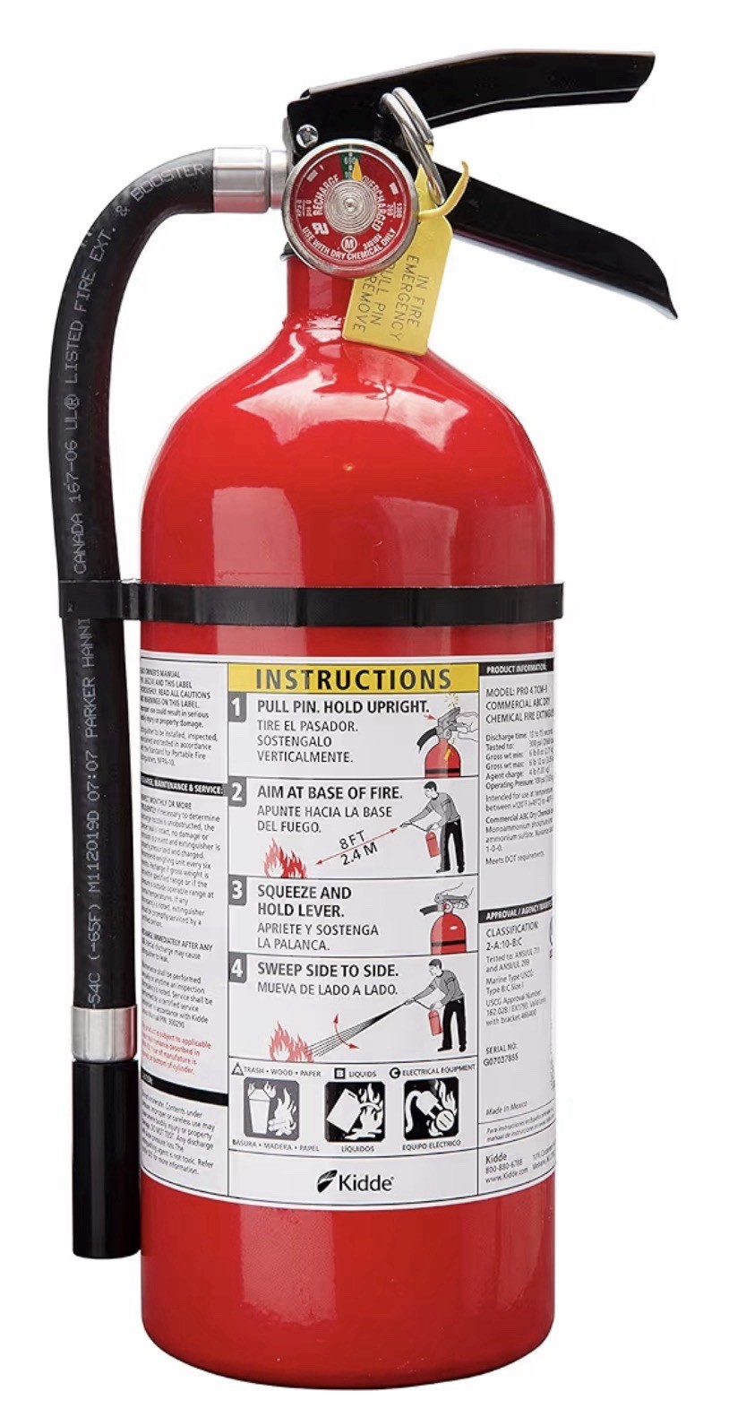 Kidde Pro 210 Fire Extinguisher – Rechargeable, Multi-Purpose Home & Office