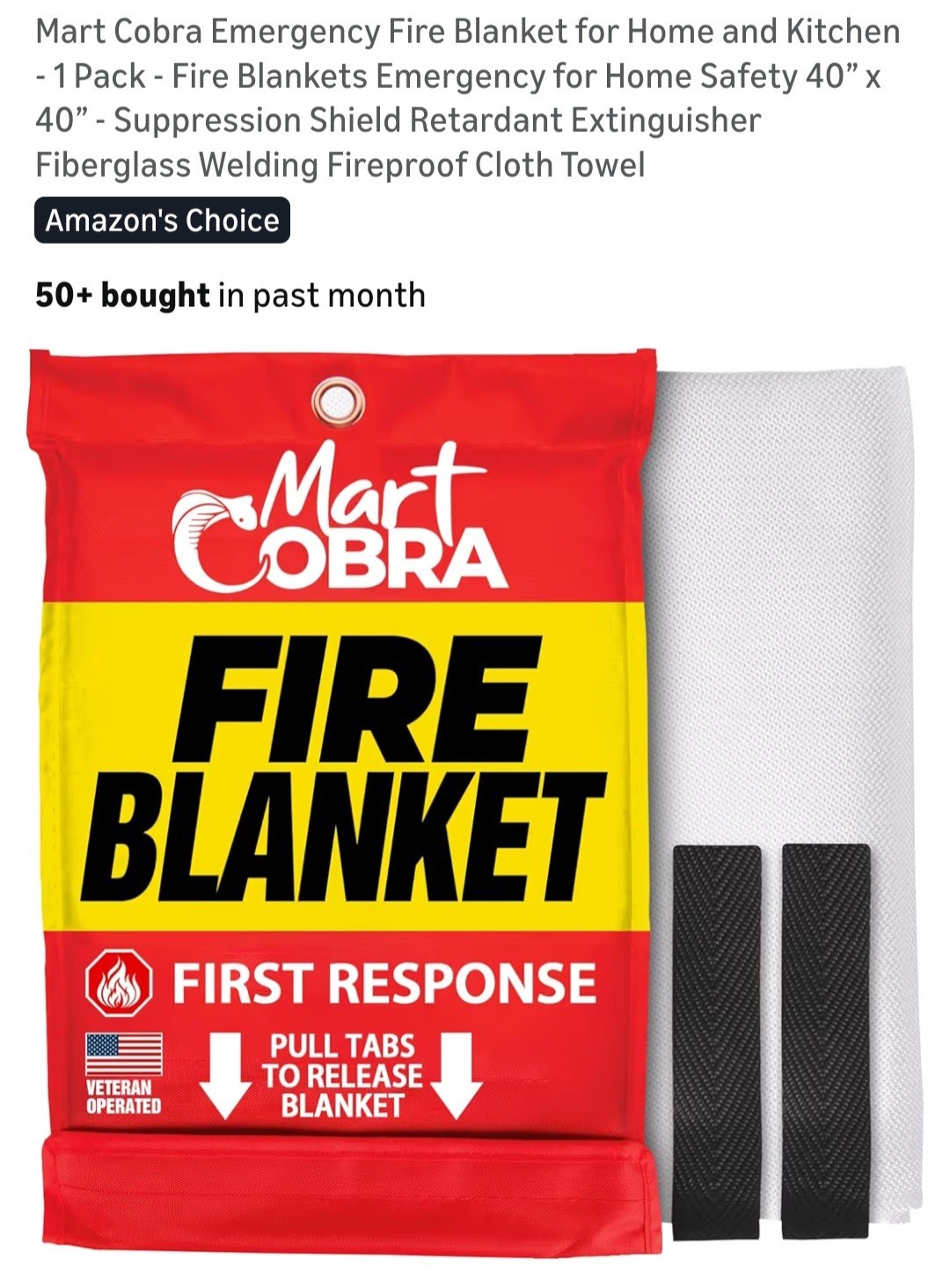 Mart Cobra Emergency Fire Blanket-1 Pk.-40″x40″-Suppression Shield-NEW