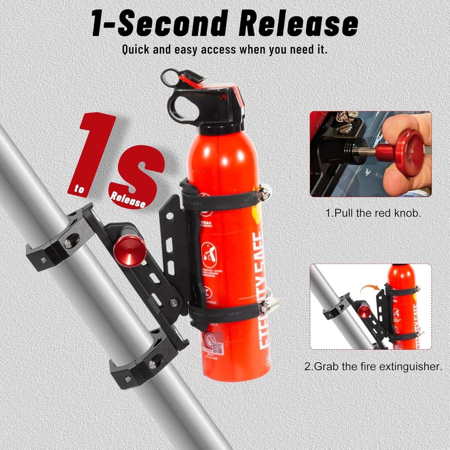UTV Fire Extinguisher Mount Kit Quick Release Roll Bar Holder 1.75-2″