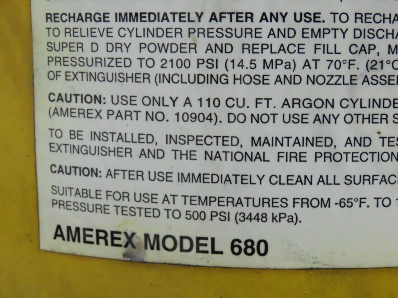 Amerex Model 680 Class D Sodium Chloride Wheeled Fire Extinguisher 150 lb