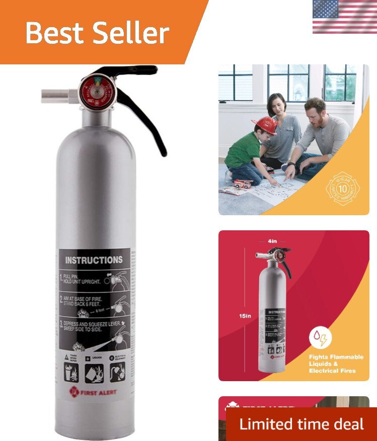 All-Metal Rechargeable Fire Extinguisher with Mounting Bracket – Pewter Finish