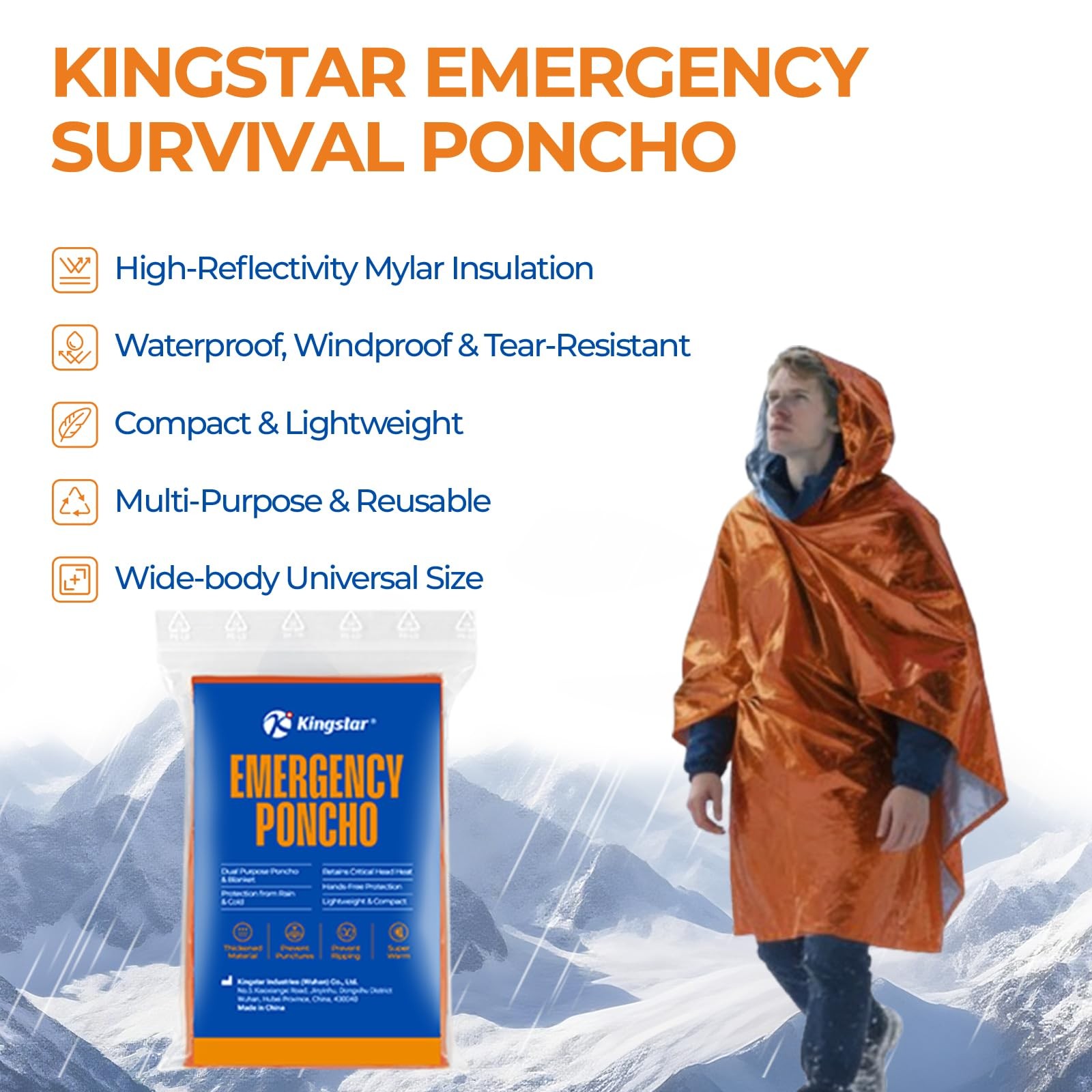 4 Pack Emergency Mylar Blanket Poncho | Waterproof Rain Ponchos | Reusable Pa…