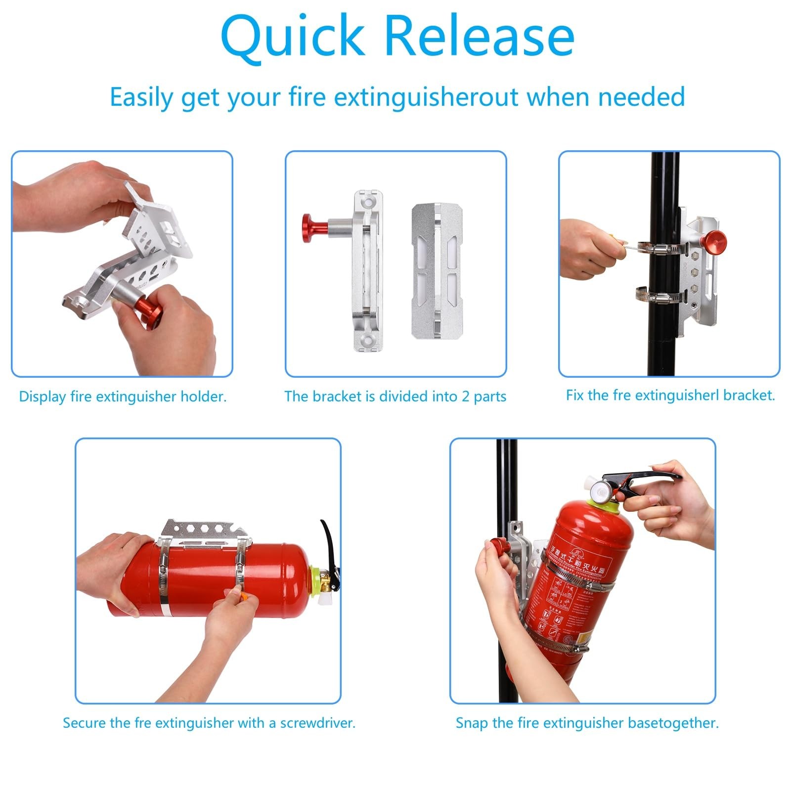 Universal Fire Extinguisher Mount Quick Release Aluminum Roll Bar Holder 8 Clamp