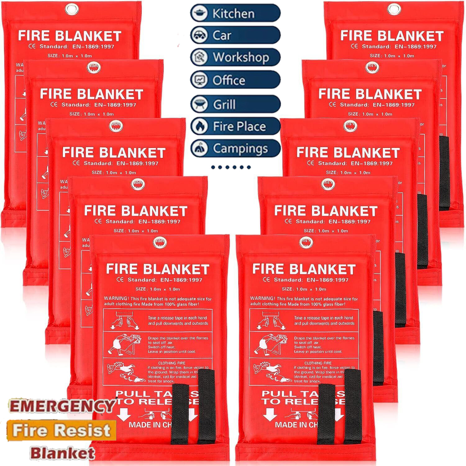 FIRE BLANKET Fiberglass Emergency Home Office Retardant Prepared 39”x39”,LARGE