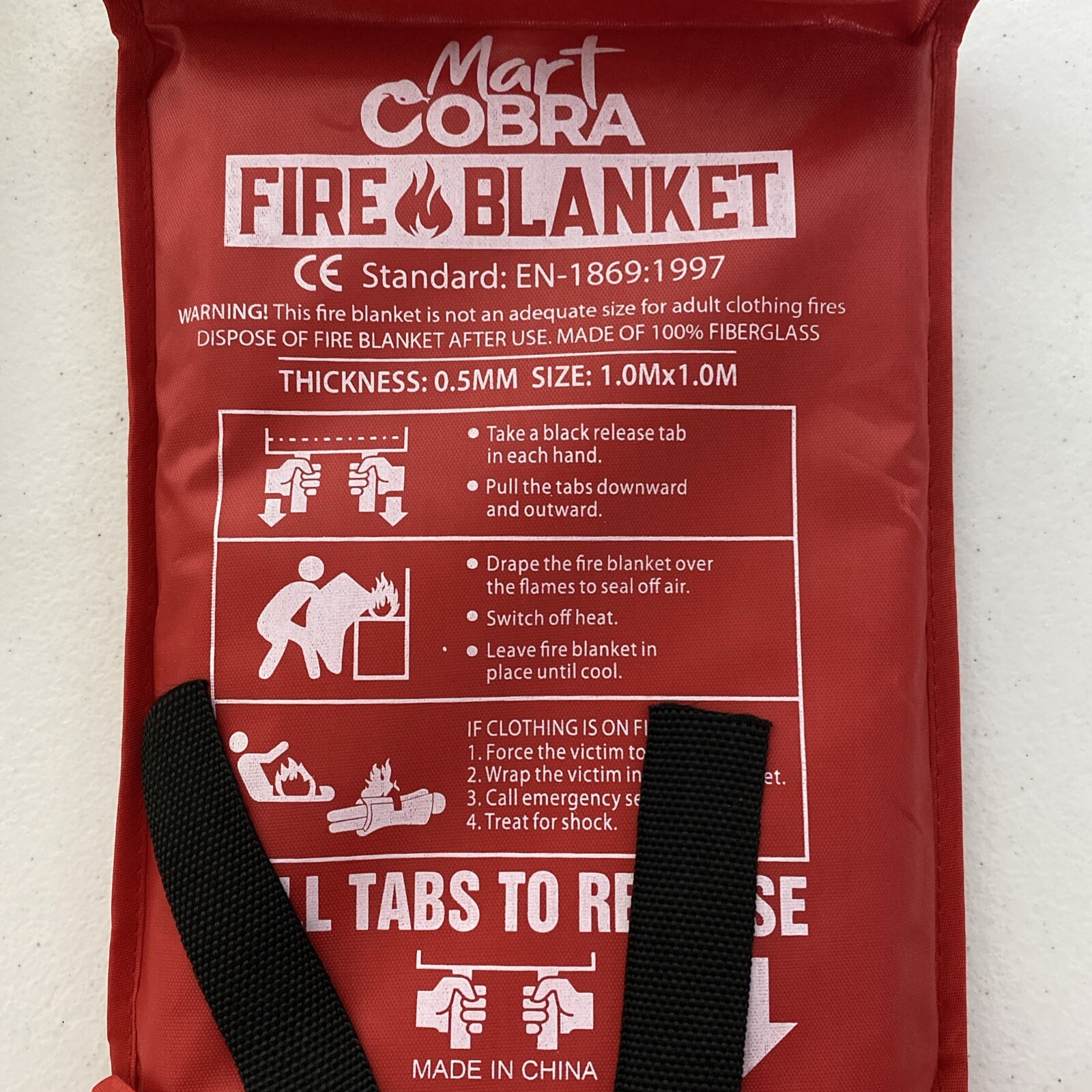 Fire Blanket Mart Cobra Emergency Safety Home Kitchen Fiberglass 1mx1m 40” Set 2