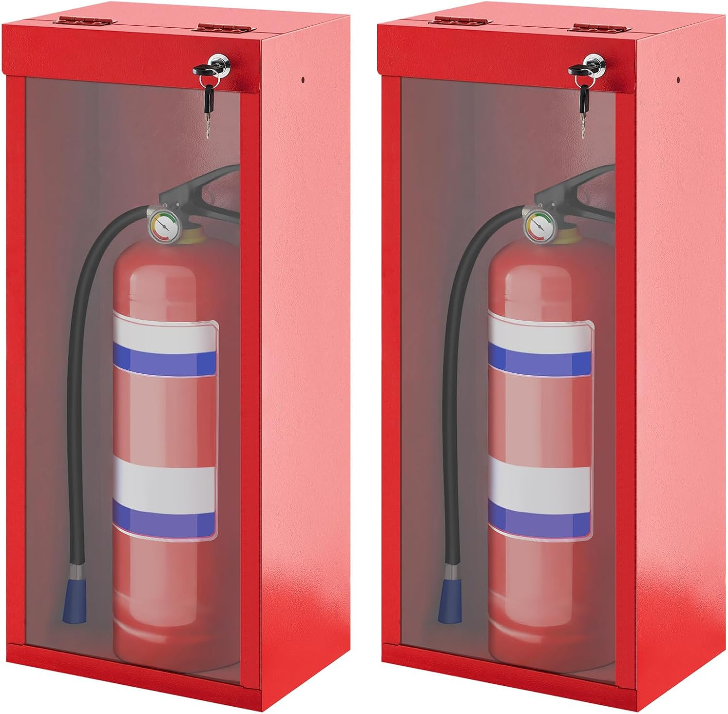 Heavy Duty Red Fire Extinguisher Cabinet – 2 Pack, Wall & Surface Mount