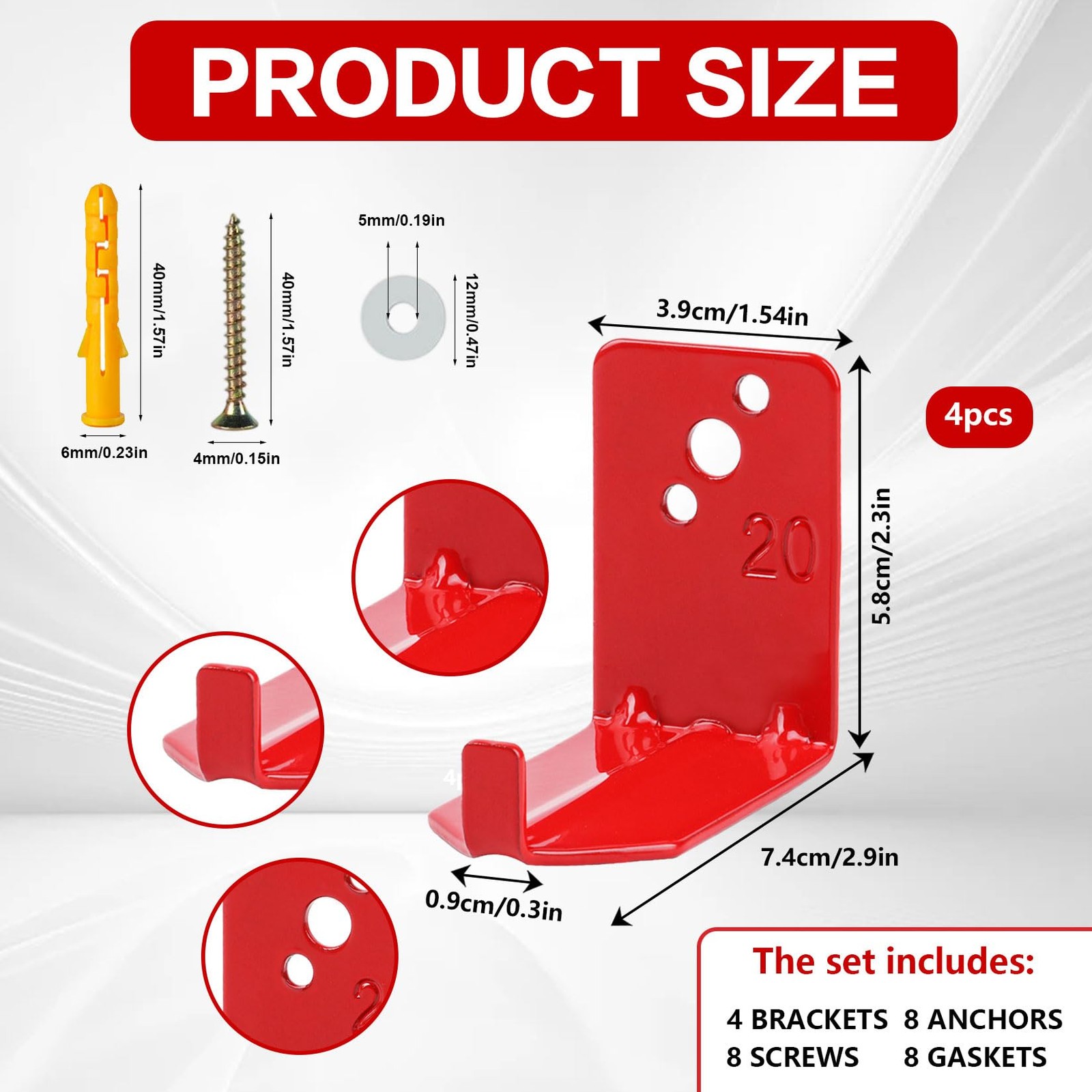 4 PCS Universal Fire Extinguisher Mount Bracket Wall Hook Holder 15 To 20 Lb