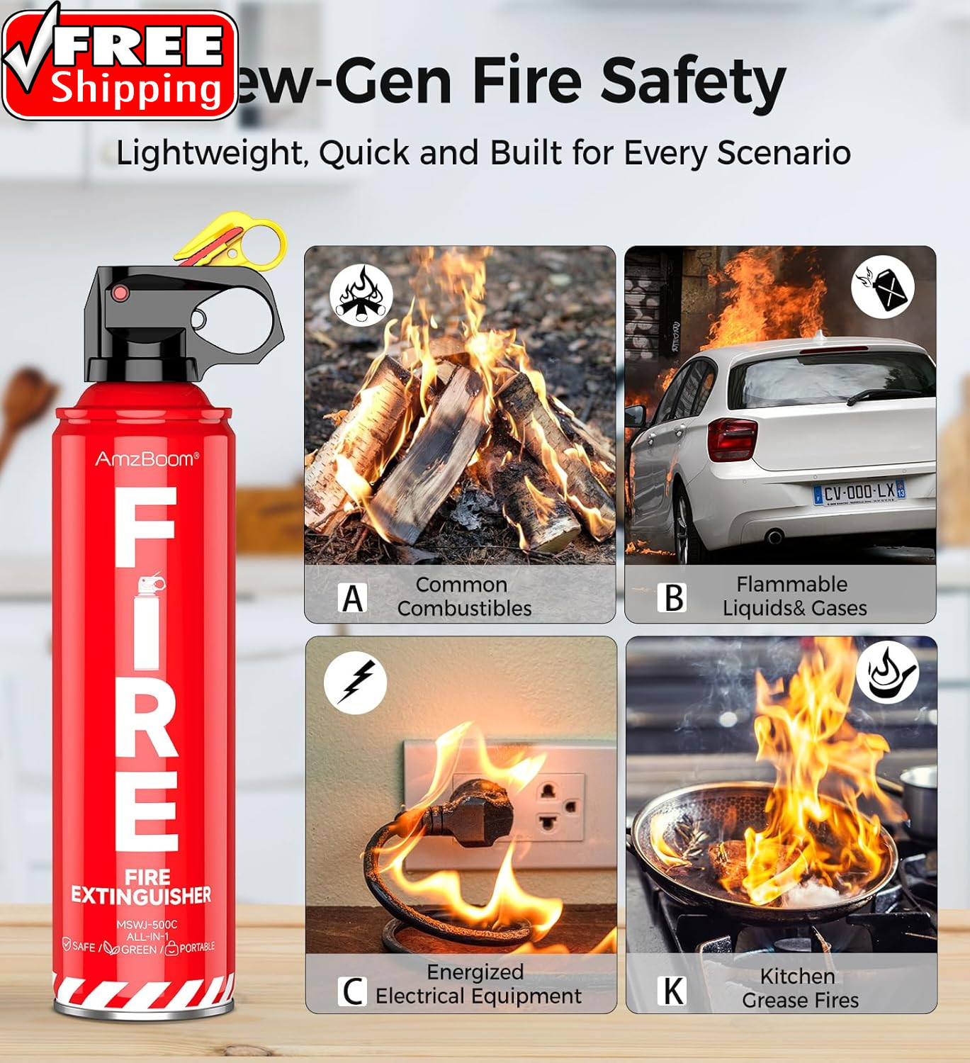 2-Pack Fire Extinguisher for Home, Kitchen, Car, and Grill with Mounting Bracket