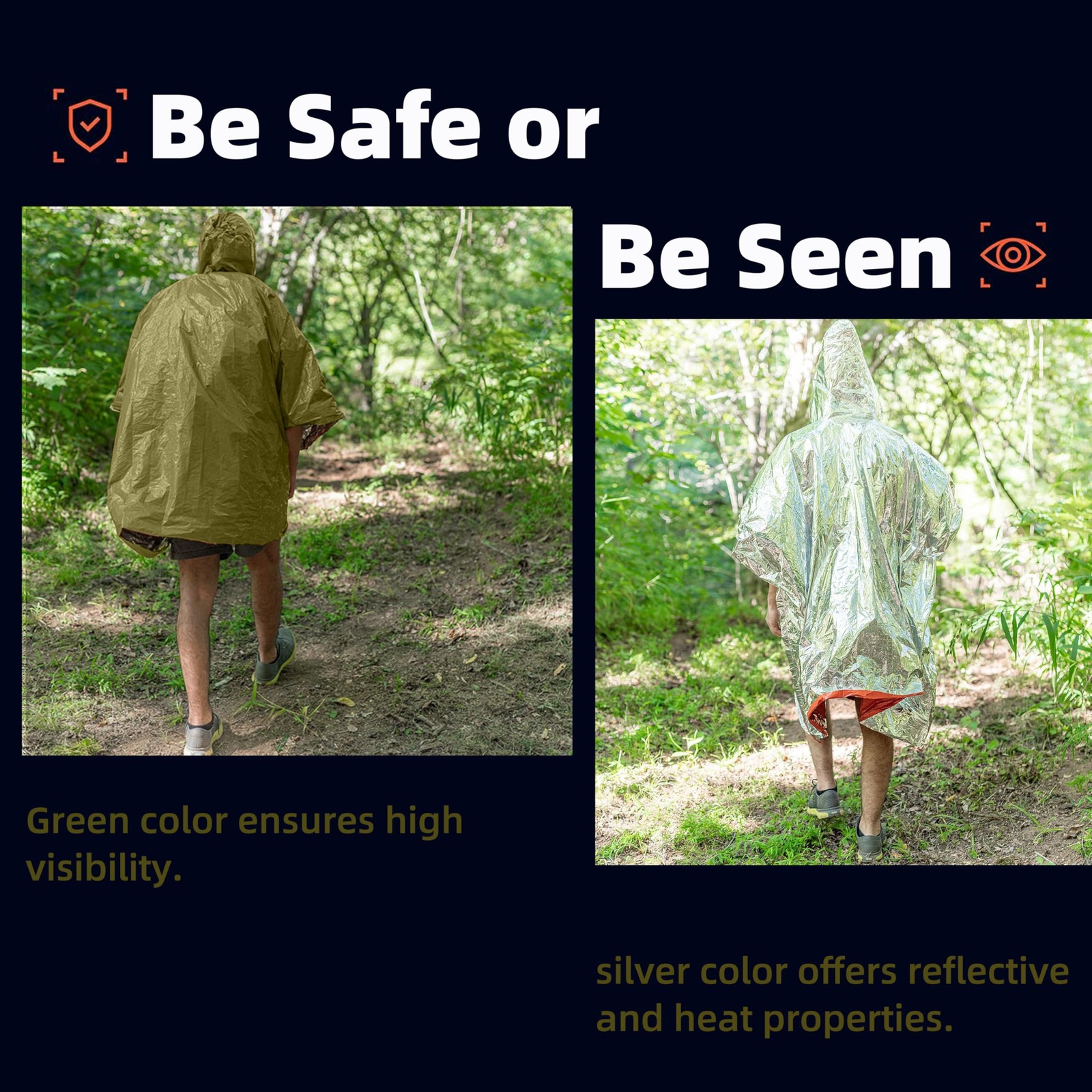 Emergency Rain Poncho with Mylar Liner – Heavy Duty Survival Gear, 4-Pack