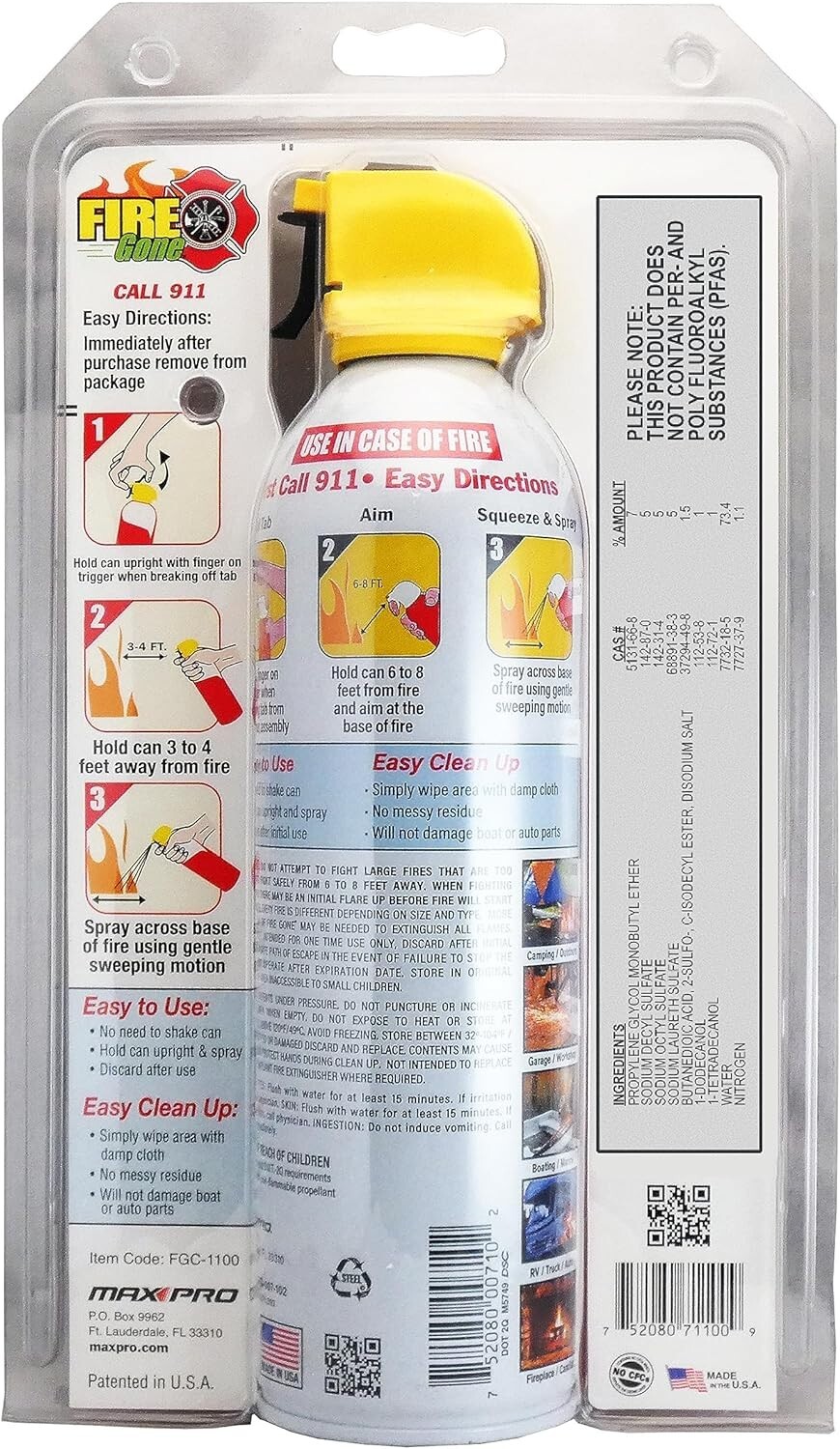 Fire Gone 5-in-1 Compact Fire Extinguisher for Car Grease and Electrical -2 PACK