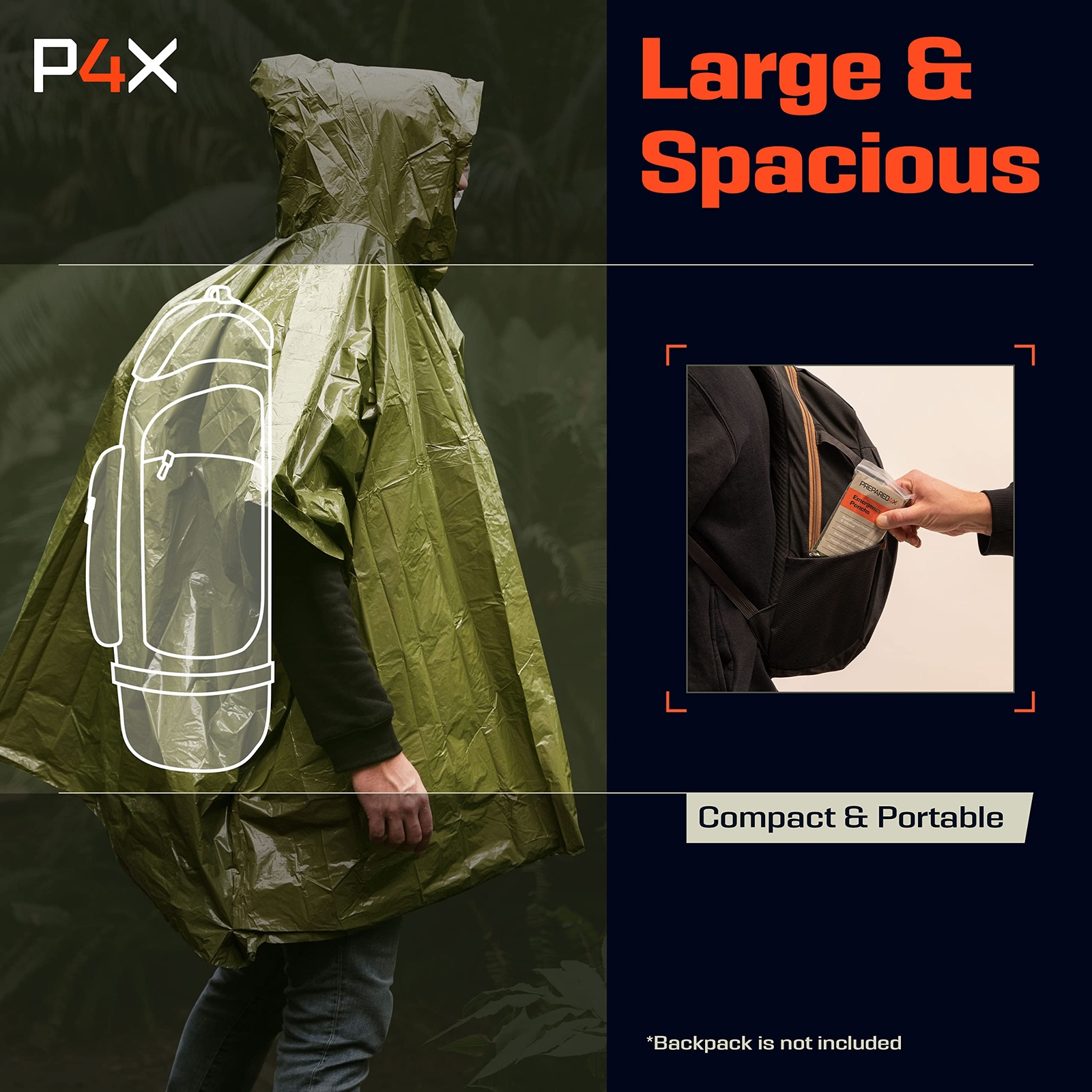 Emergency Poncho With Mylar Blanket Liner “ Heavy Duty Waterproof Windresistant