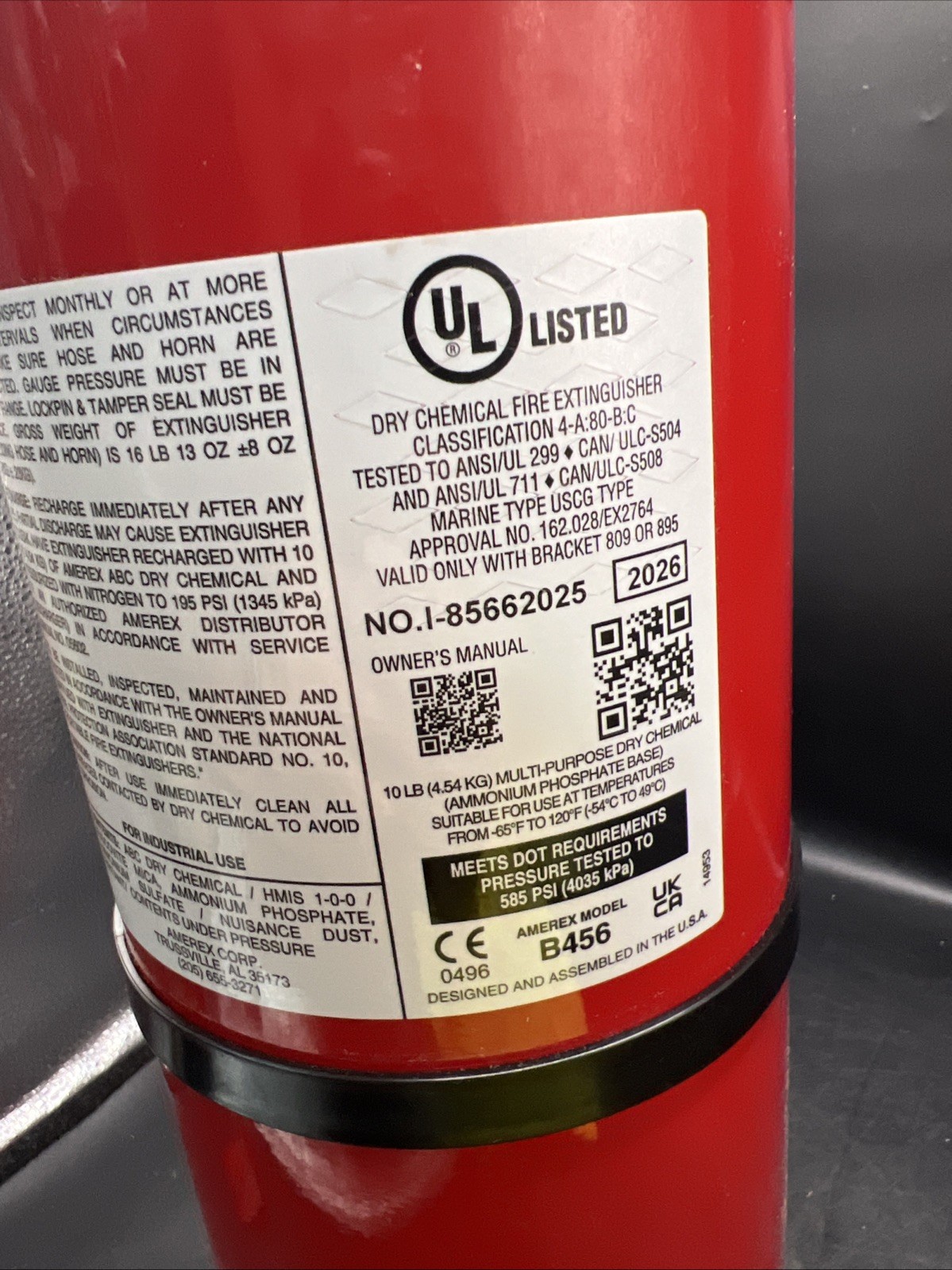 Amerex B456, 10lb ABC Dry Chemical Extinguisher, Aluminum Valve