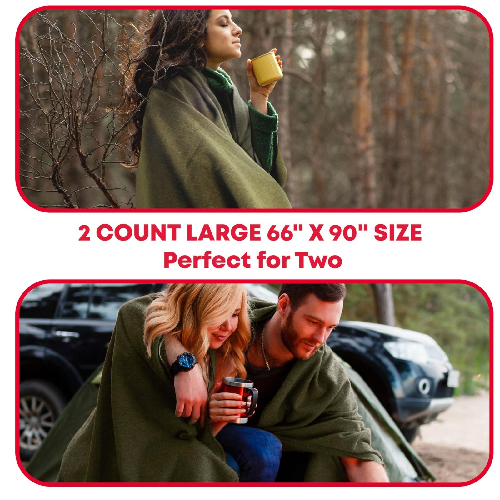 Warm Fire Retardant Survival Blanket 66″x90″ – Heavy-Duty Wool, 2 Pack – Camping
