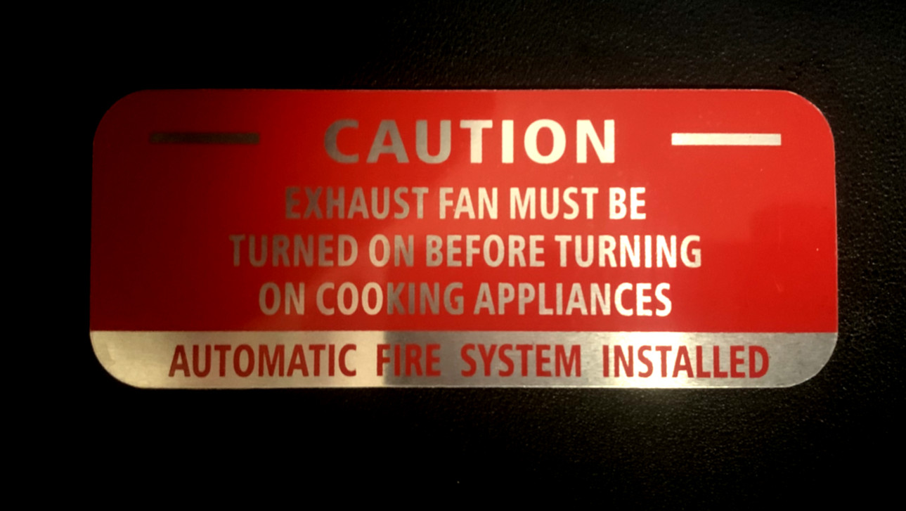 🔥🧯ALUMINUM KITCHEN”CAUTION AUTOMATIC SYSTEM EXHAUST FAN SIGN” W/ADHESIVE BACK