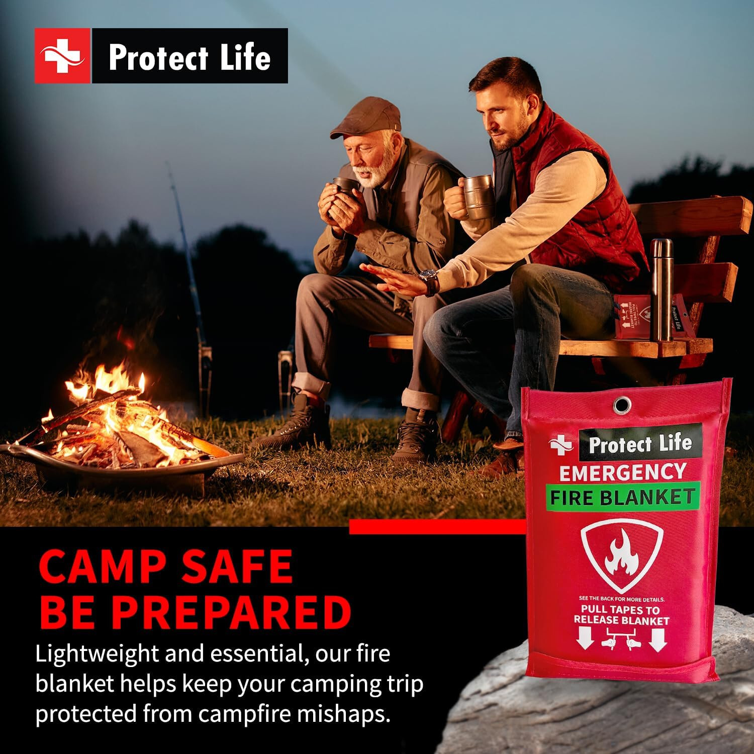 2pk PROTECT LIFE FIRE BLANKETS EMERGENCY FOR HOME OUTDOORS, 40″ FIRE SUPPRESSION