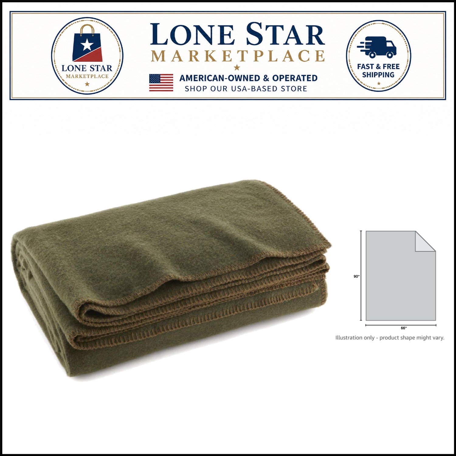 Durable Olive Drab Wool Blanket – 66″ x 90″ for Camping & Hiking Adventures
