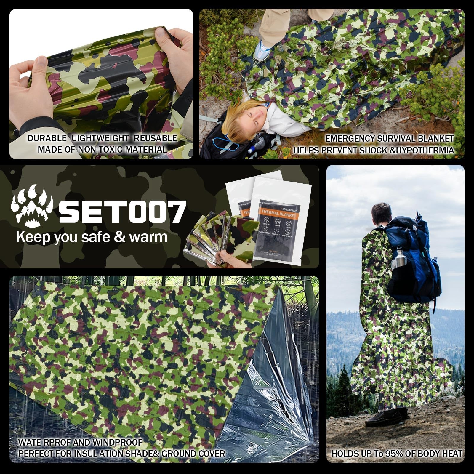 5-Pack Mylar Survival Blanket – 90% Heat Retention, Waterproof, Emergency Bla…