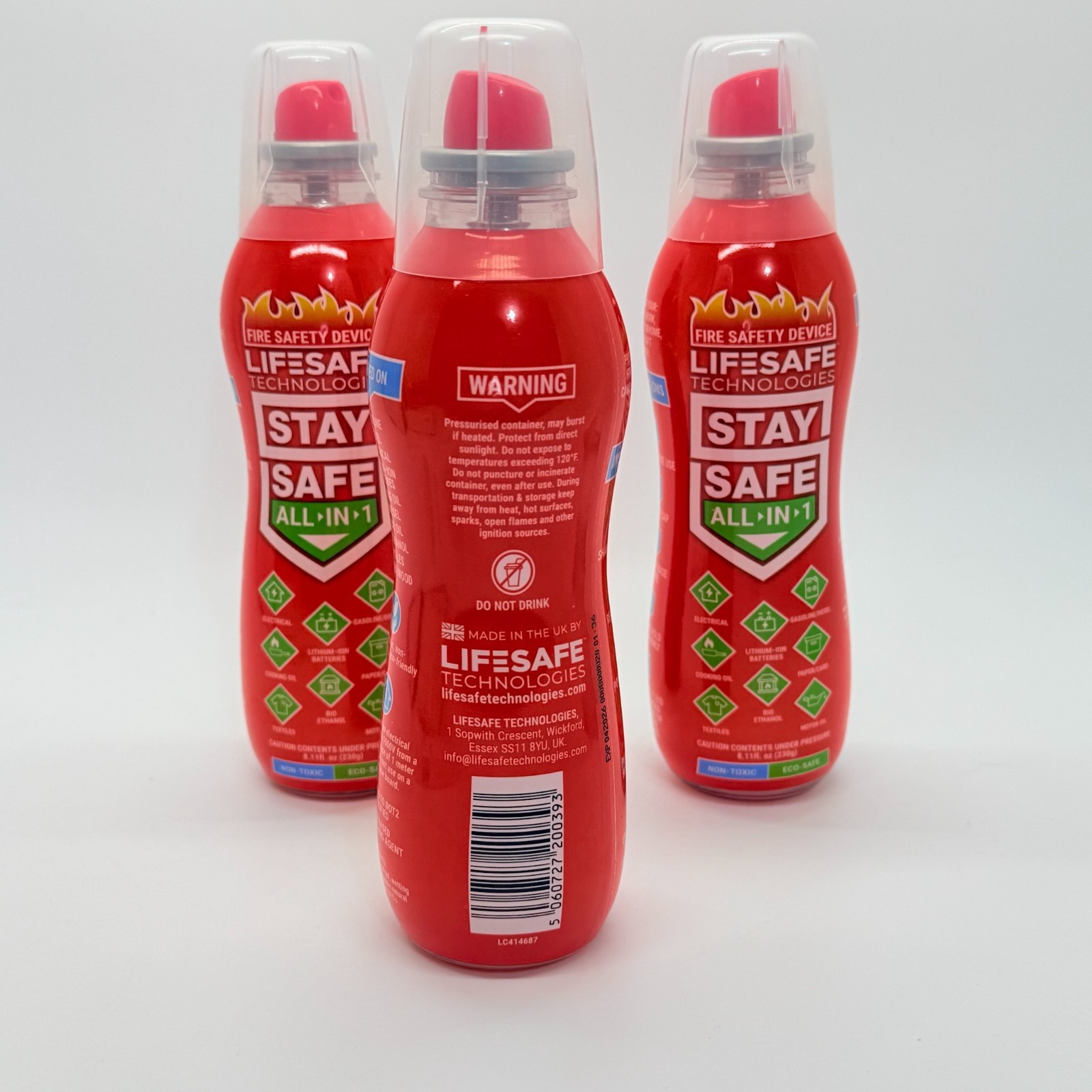3 Pack LifeSafe StaySafe All-in-1 Fire Extinguisher Spray – Home Car Garage