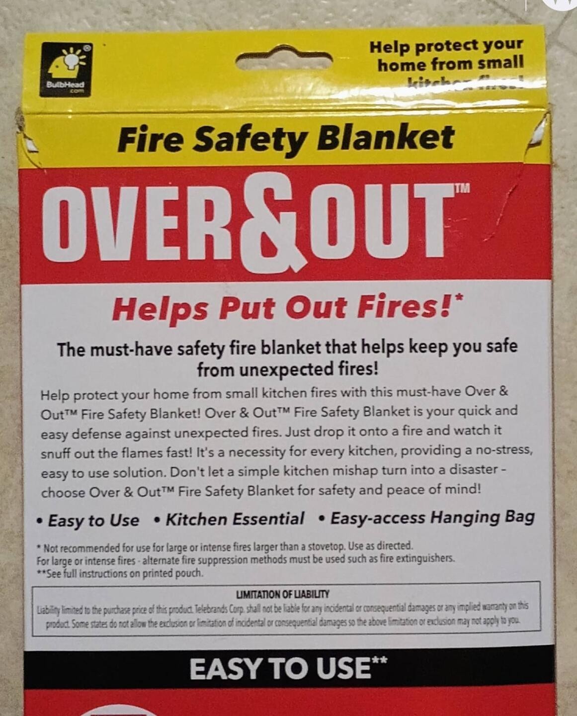 Fire Safety Blanket Over and Out (AS SEEN ON TV)