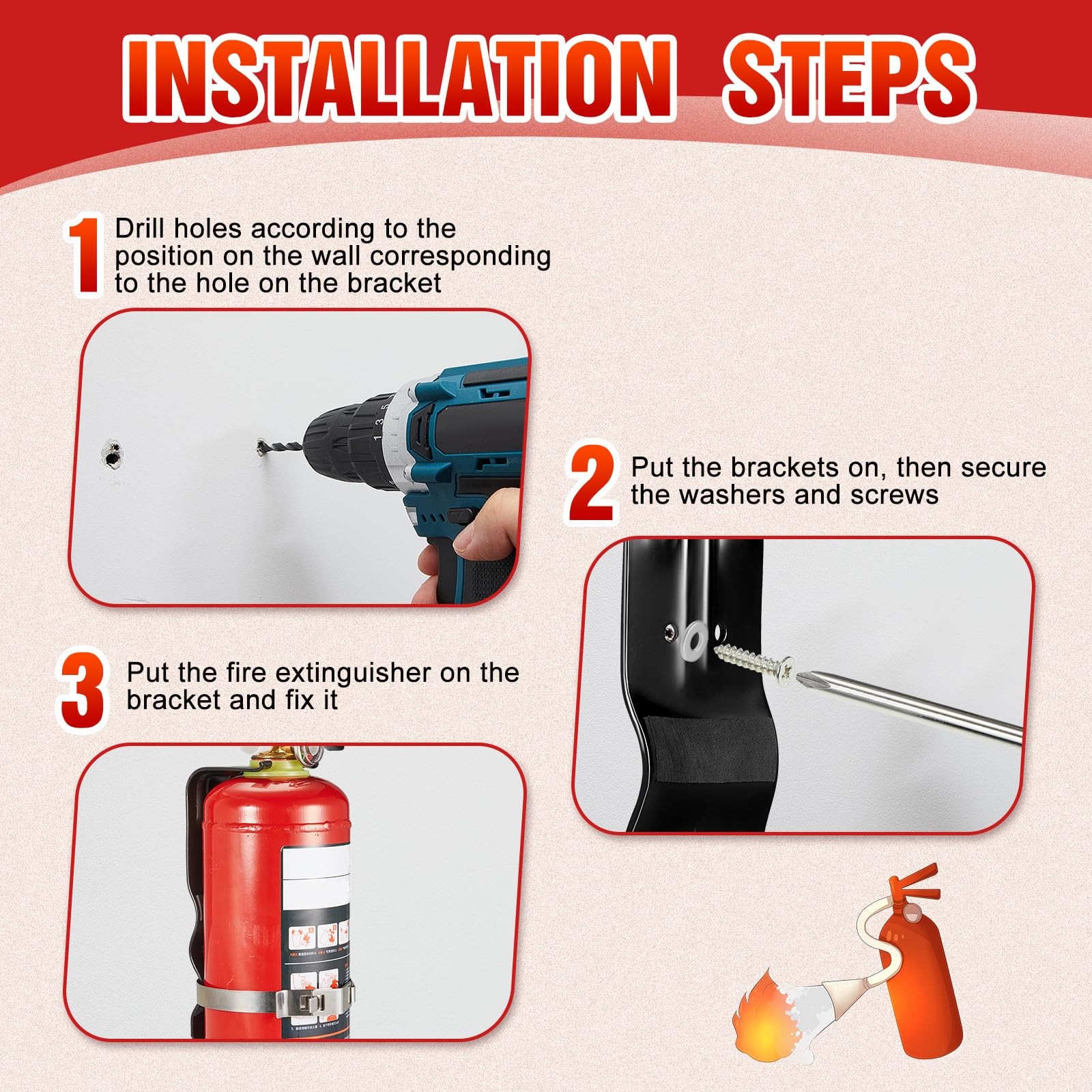 2 Pack Fire Extinguisher Bracket 5 lb Wall Mount Stainless Steel Fire Extingu…