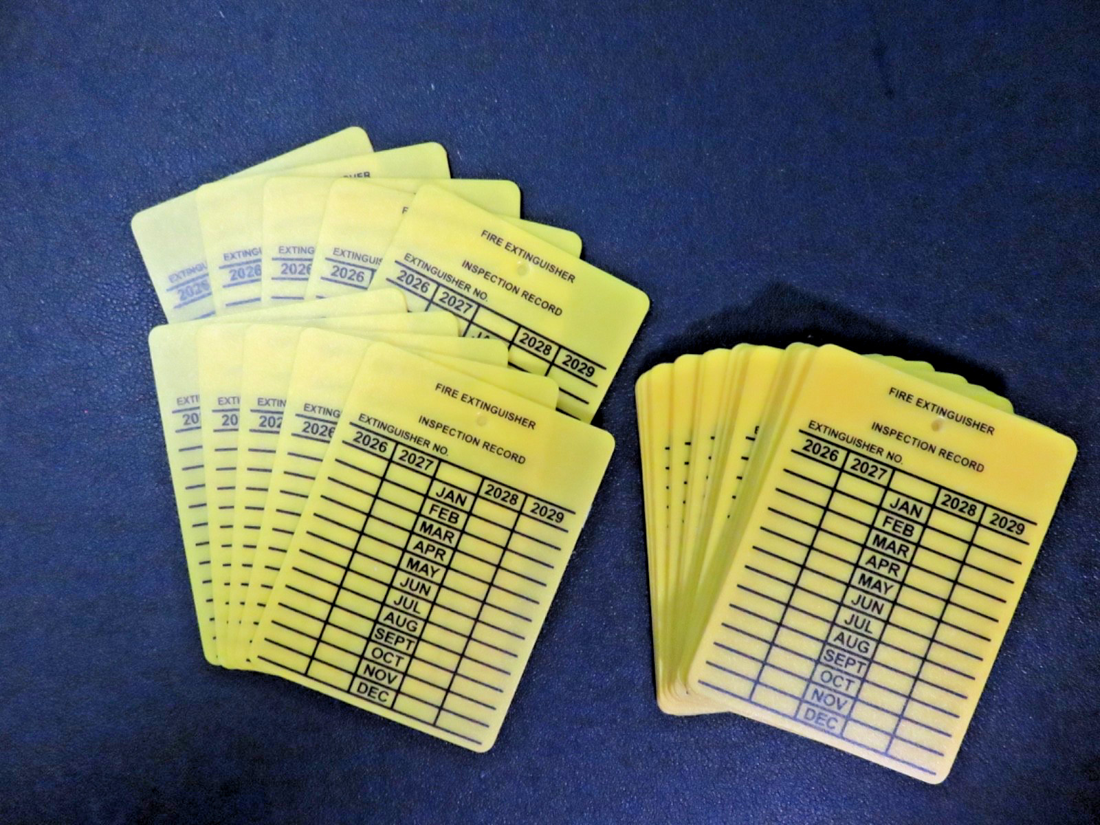 (100) PLASTIC FIRE EXTINGUISHER 4-YEAR INSPECTION TAGS..2024-25-26-2027..NEW