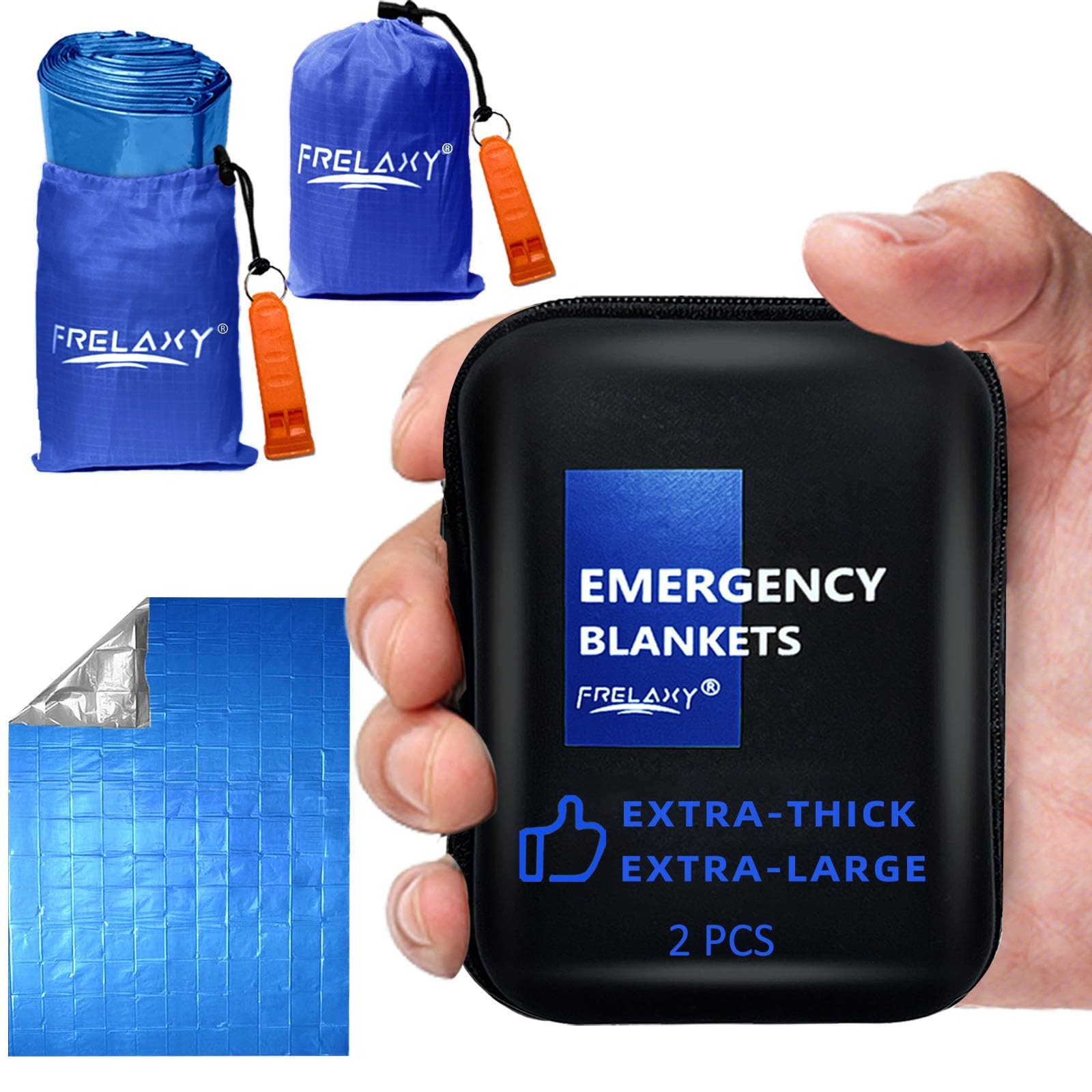 Emergency Blanket 2-Pack/4-Pack, Extra-Thick Space Blankets with Whistles &