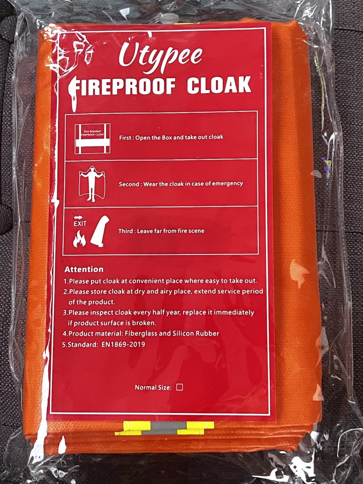 Utypee Fireproof Emergency Escape Cloak 63”x59” Fire Blanket EN1869:2019