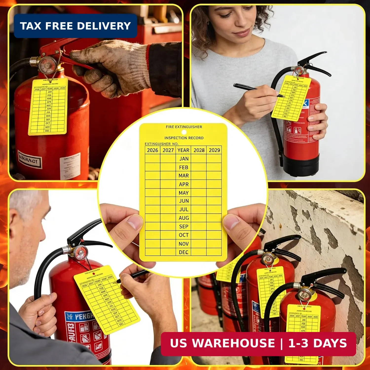 50 Pack 4-Year Fire Extinguisher Monthly Inspection Tags, 2026-2029 Plastic Insp