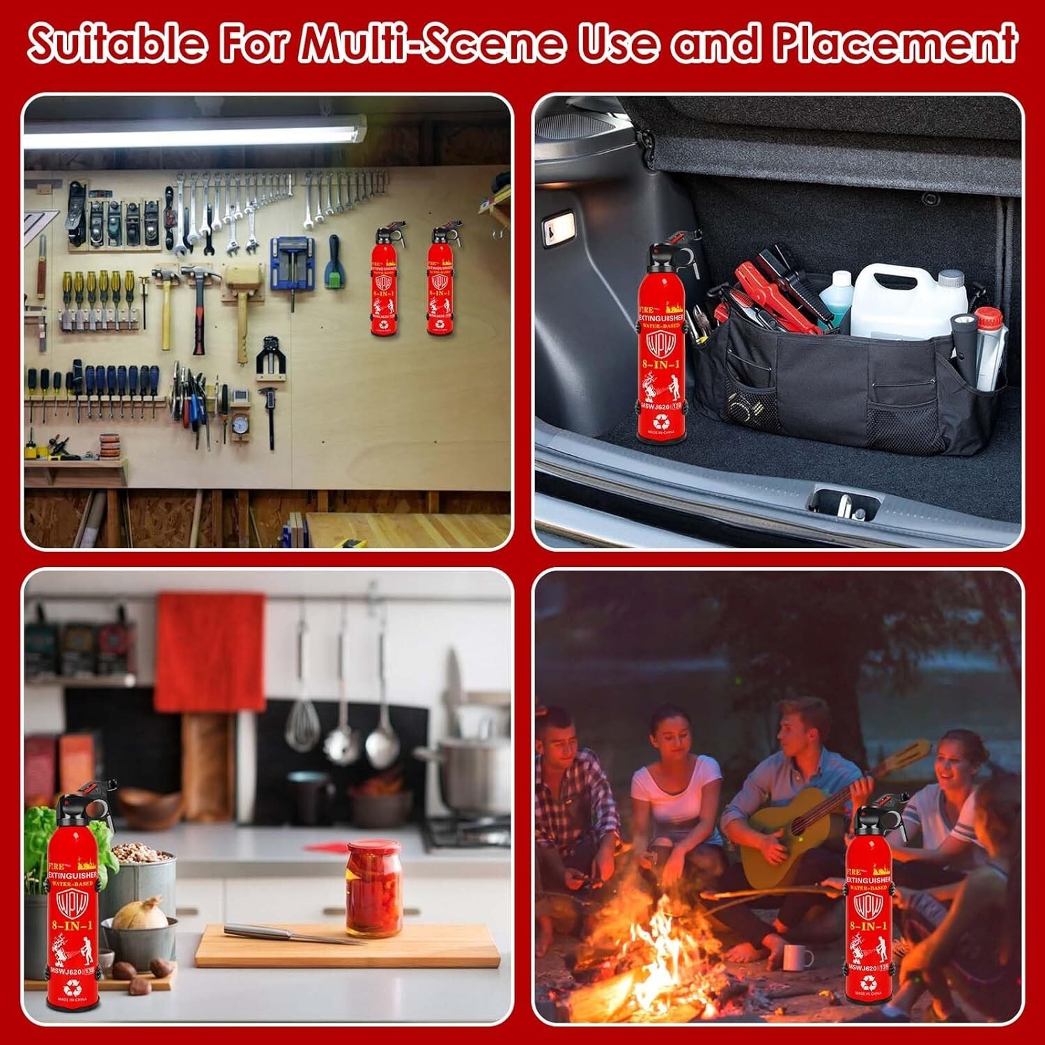 4 Pack Car Fire Extinguisher with Bracket 620ml, 8 in 1 Fire Extinguishers