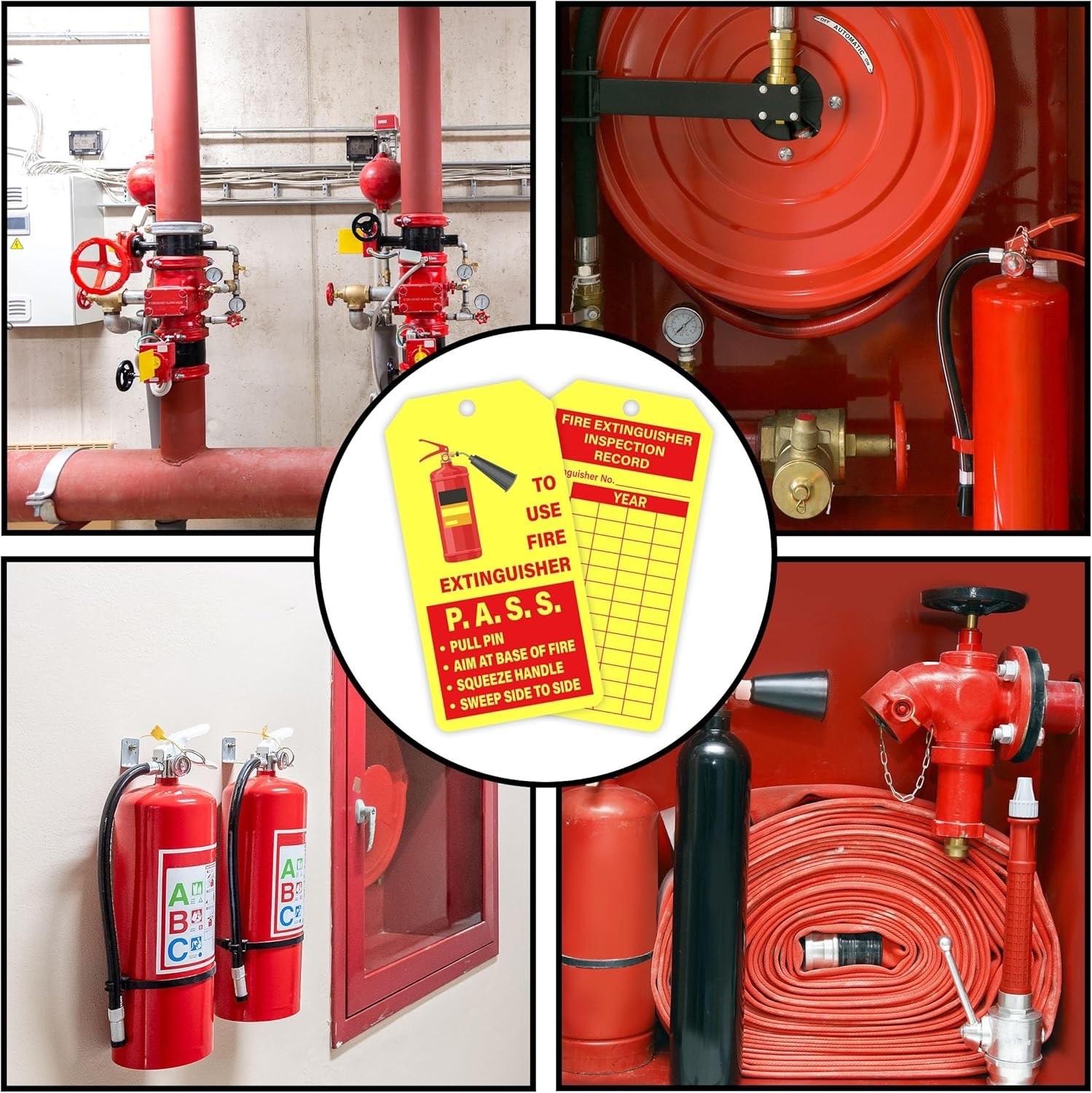 🧯25-4″x 2″YELLOW Fire Extinguisher Inspection Tags H.D.-Double Sided W/ZIP-TIES