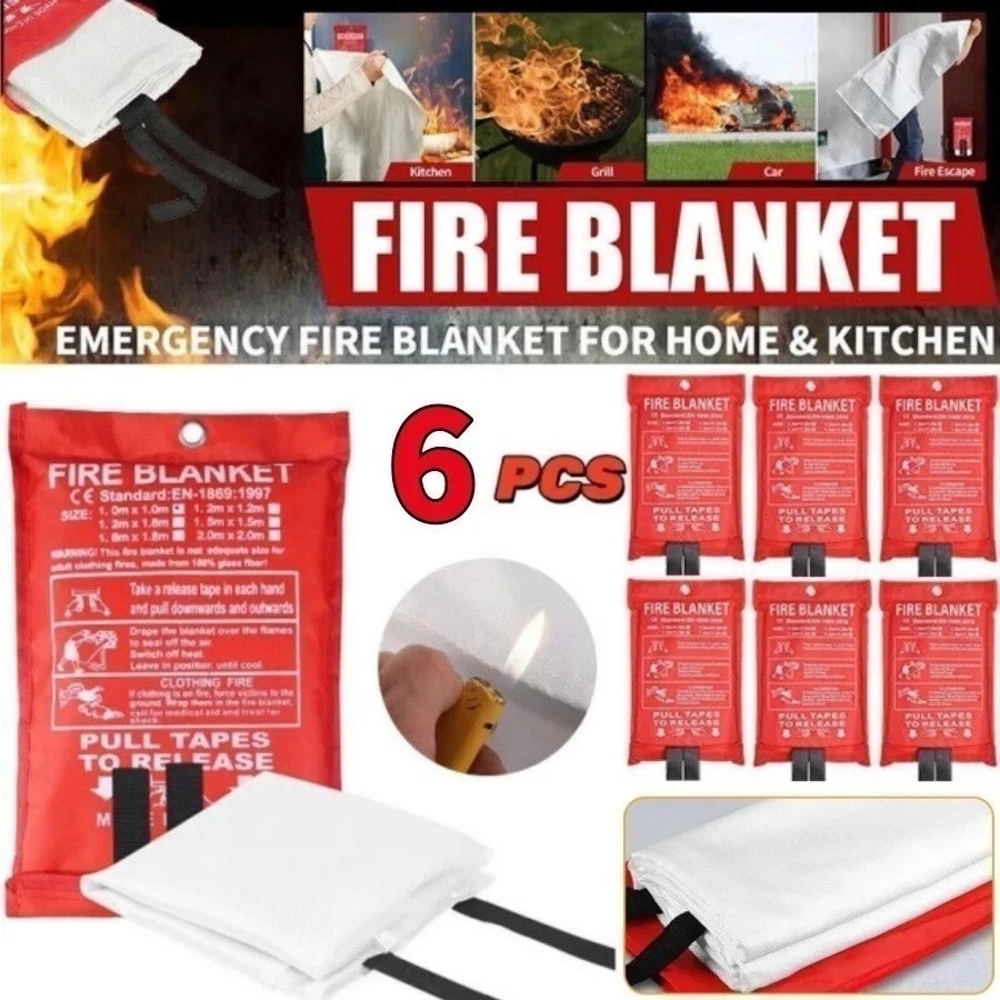 6 PACK FIRE BLANKET Fiberglass 39”x39” Emergency Home Retardant Prepared